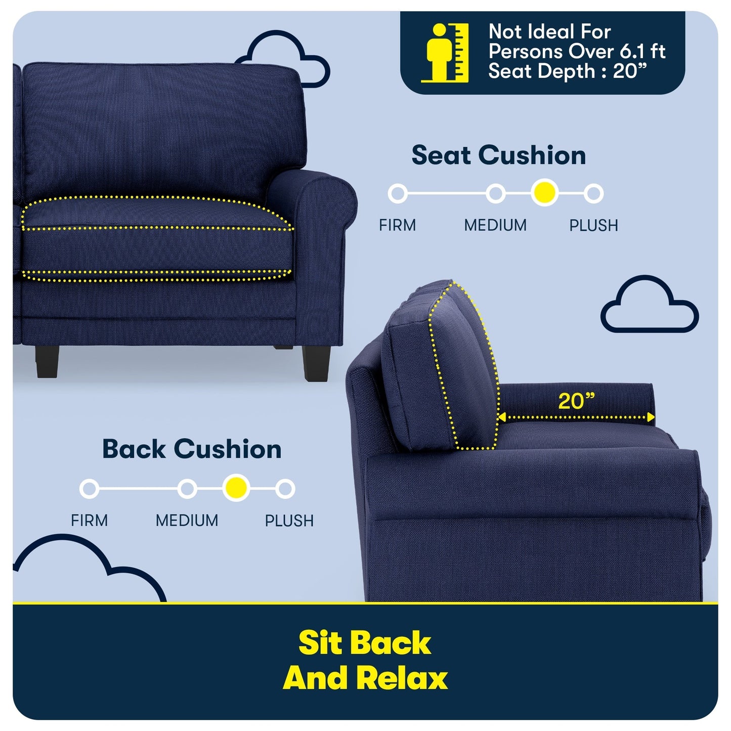 Serta Copenhagen 73 Rolled Arm Sofa, Easy Care Polyester, Soft Pillow Back, Pocket Coil Seat Cushions