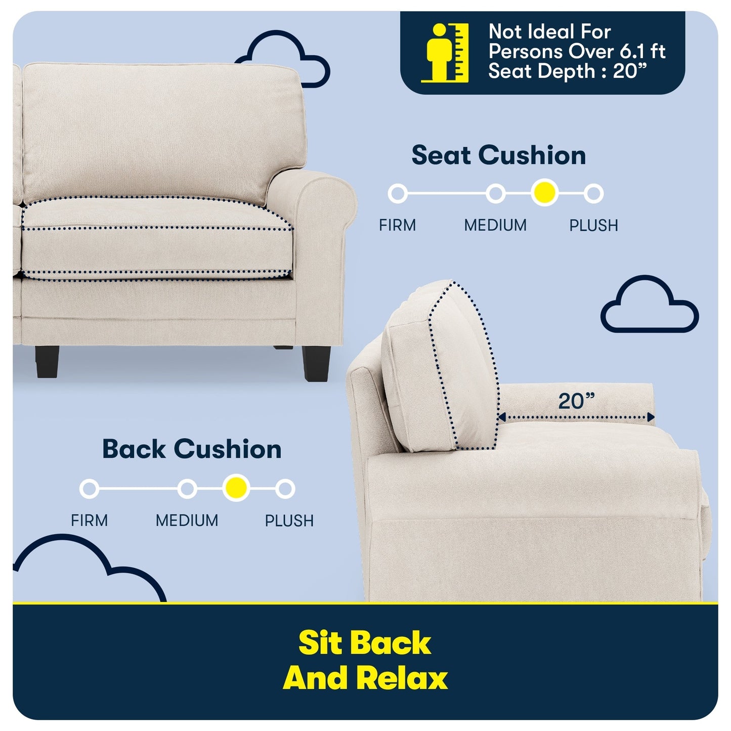 Serta Copenhagen 73 Rolled Arm Sofa, Easy Care Polyester, Soft Pillow Back, Pocket Coil Seat Cushions