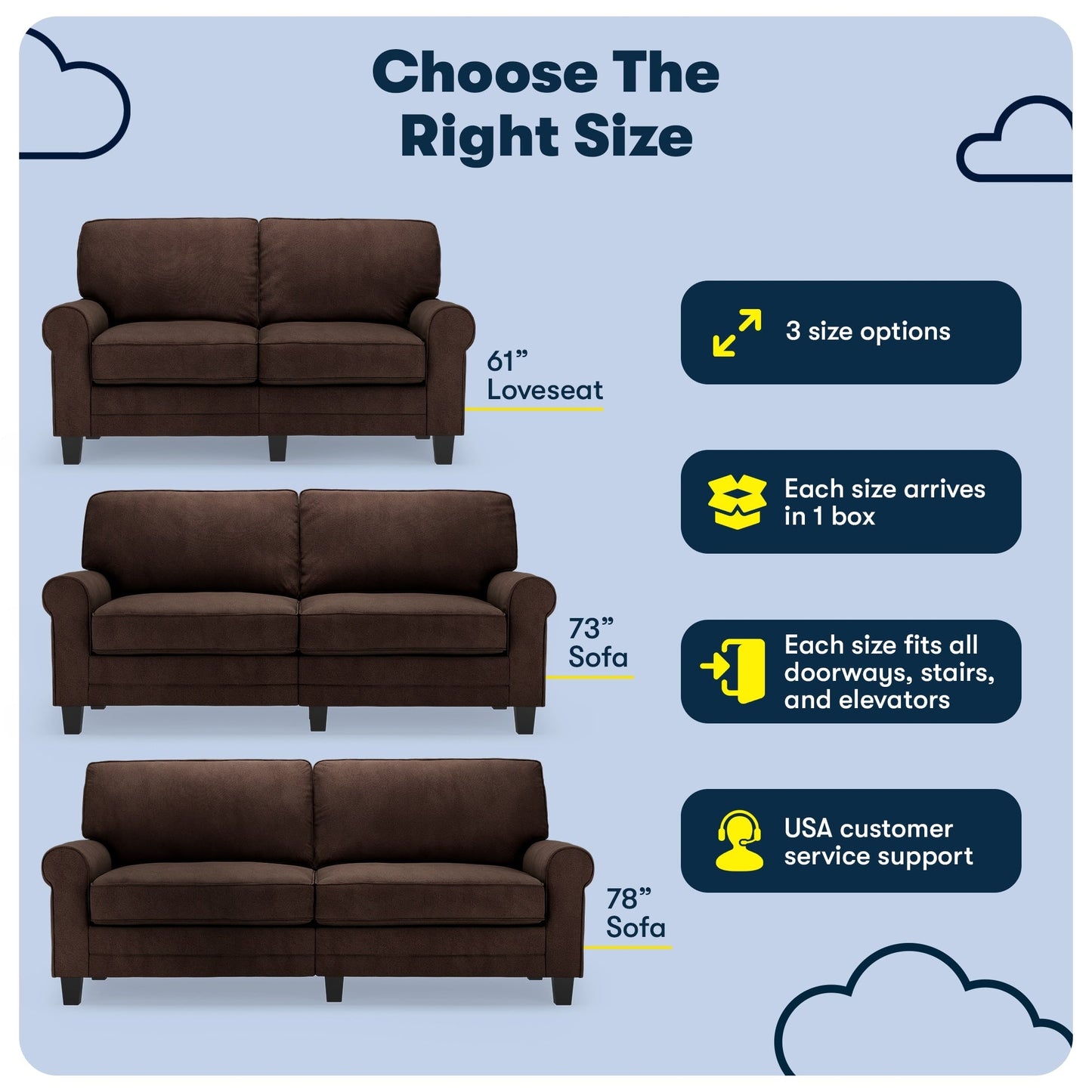 Serta Copenhagen 73 Rolled Arm Sofa, Easy Care Polyester, Soft Pillow Back, Pocket Coil Seat Cushions