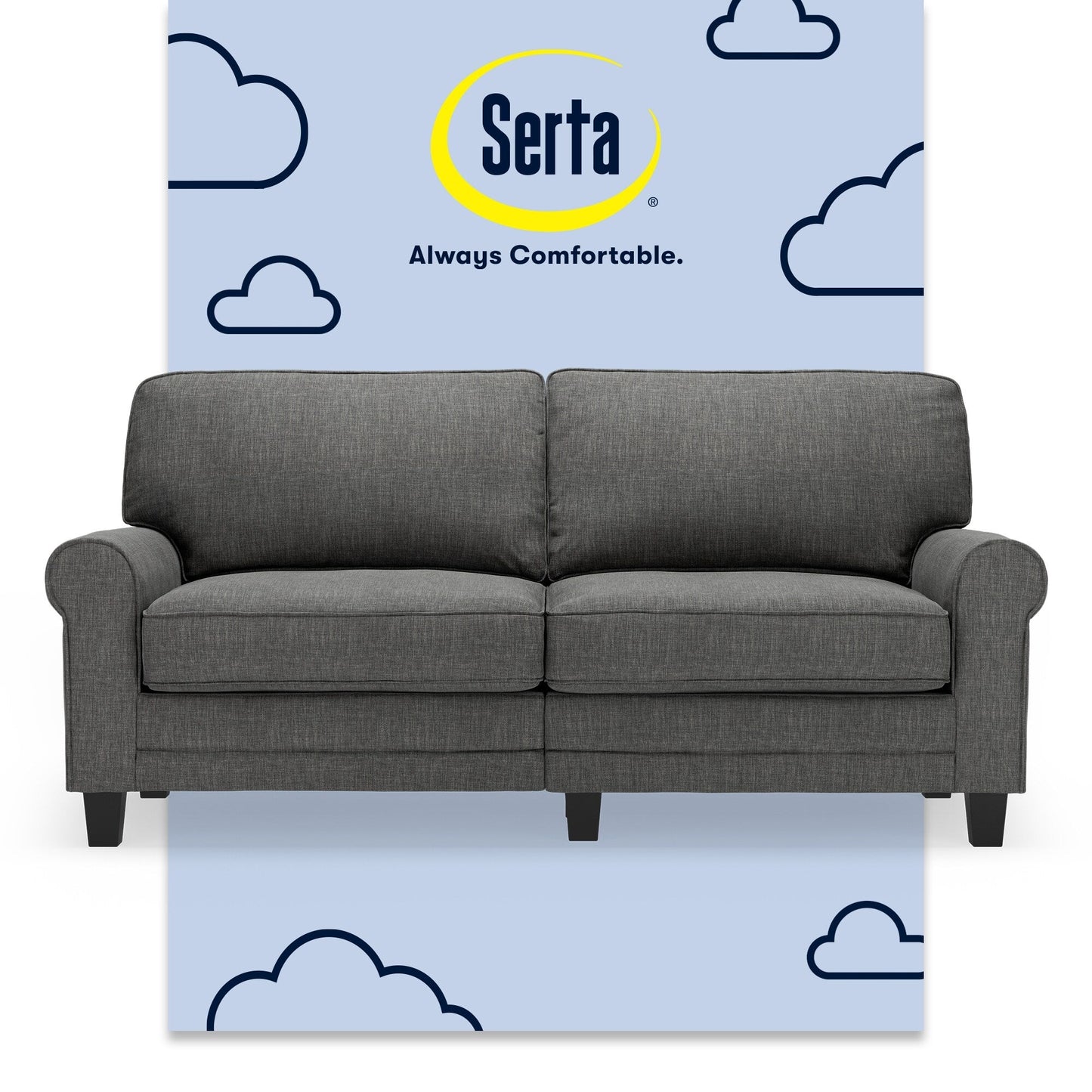 Serta Copenhagen 73 Rolled Arm Sofa, Easy Care Polyester, Soft Pillow Back, Pocket Coil Seat Cushions