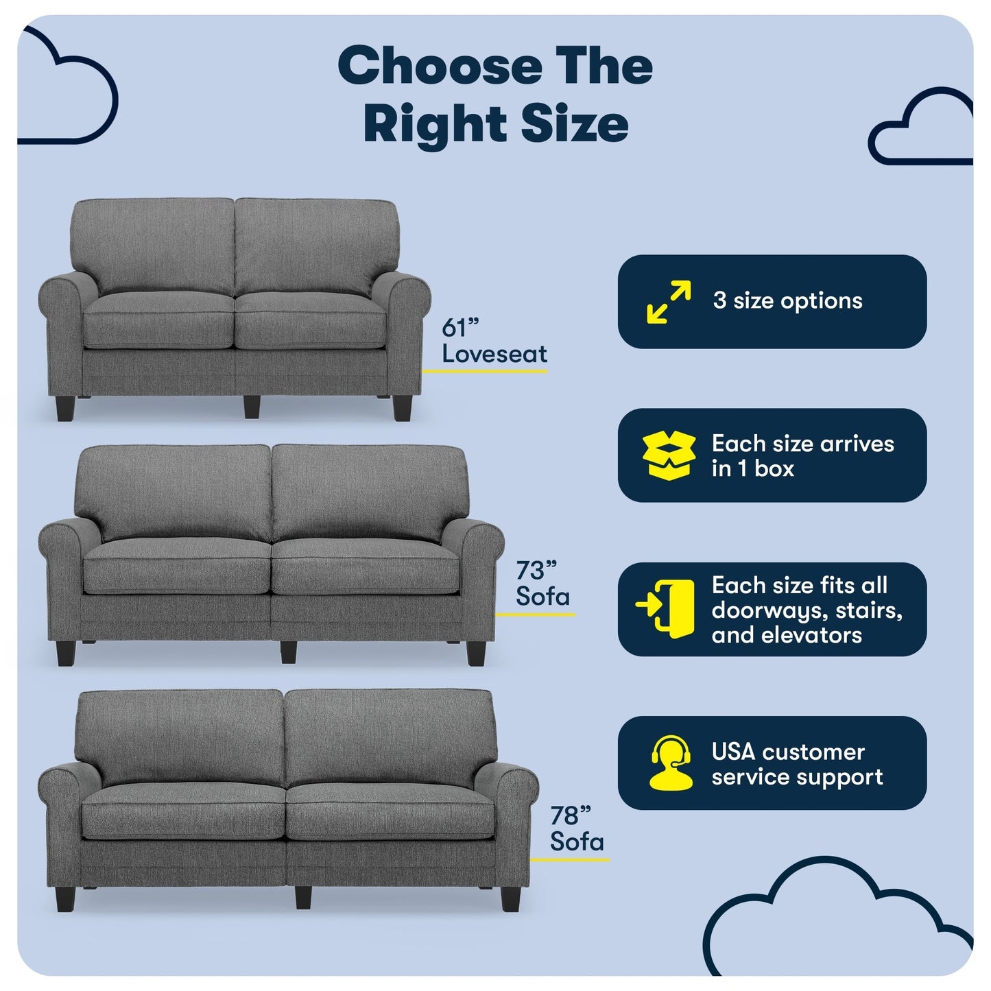 Serta Copenhagen 73 Rolled Arm Sofa, Easy Care Polyester, Soft Pillow Back, Pocket Coil Seat Cushions