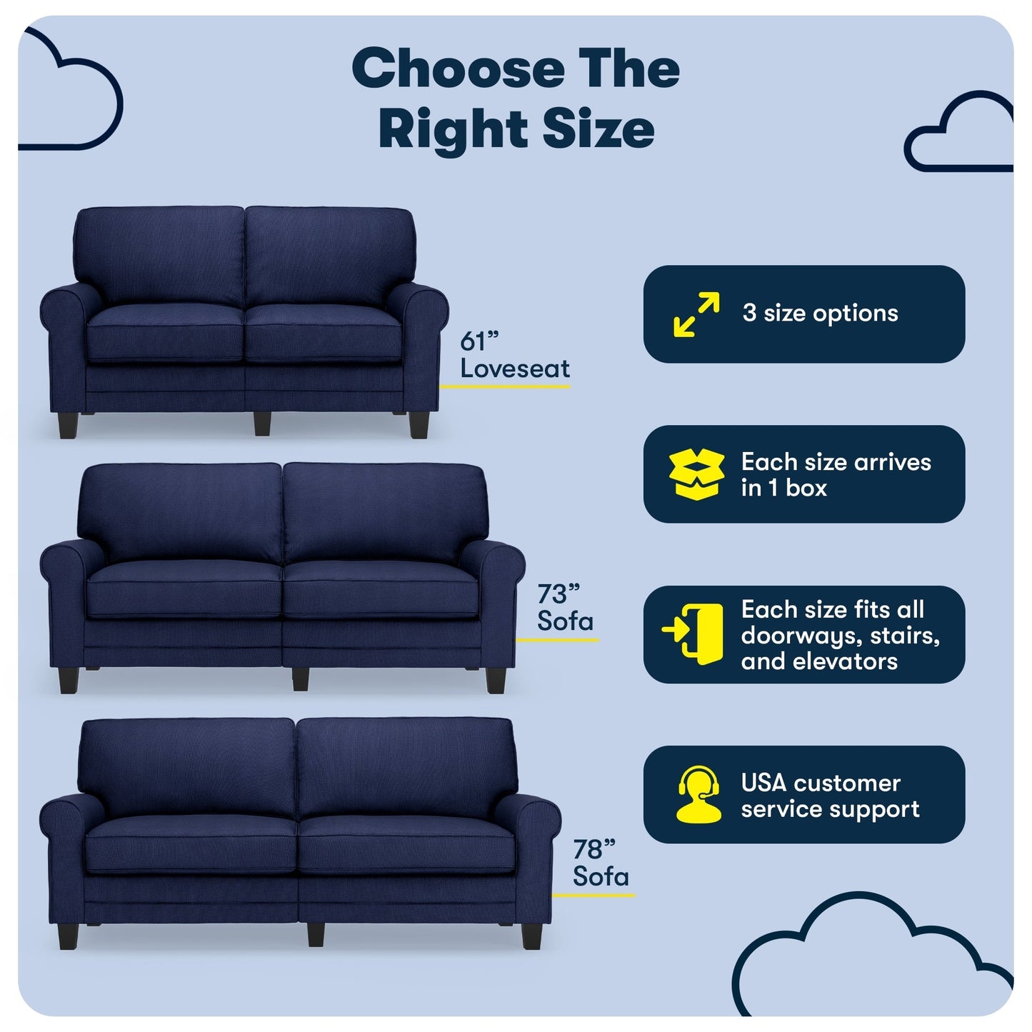Serta Copenhagen 73 Rolled Arm Sofa, Easy Care Polyester, Soft Pillow Back, Pocket Coil Seat Cushions
