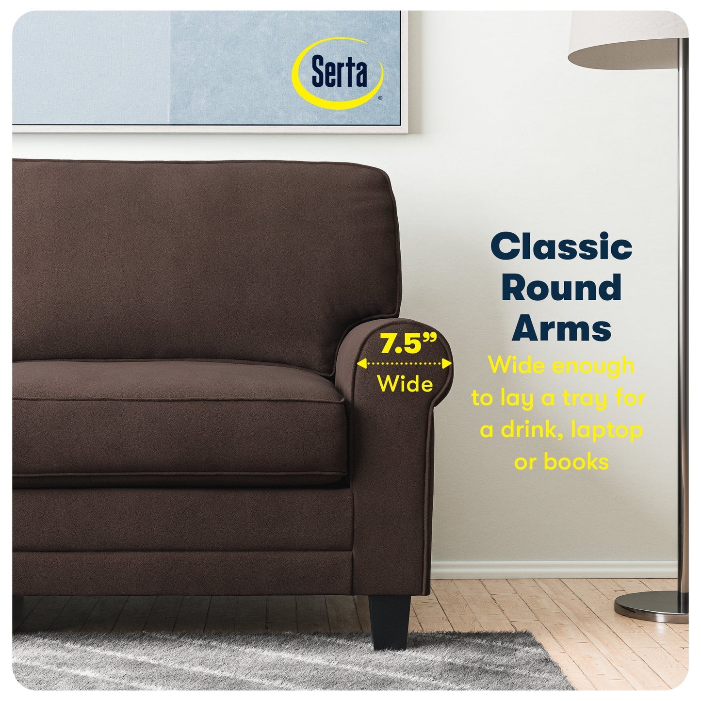 Serta Copenhagen 73 Rolled Arm Sofa, Easy Care Polyester, Soft Pillow Back, Pocket Coil Seat Cushions