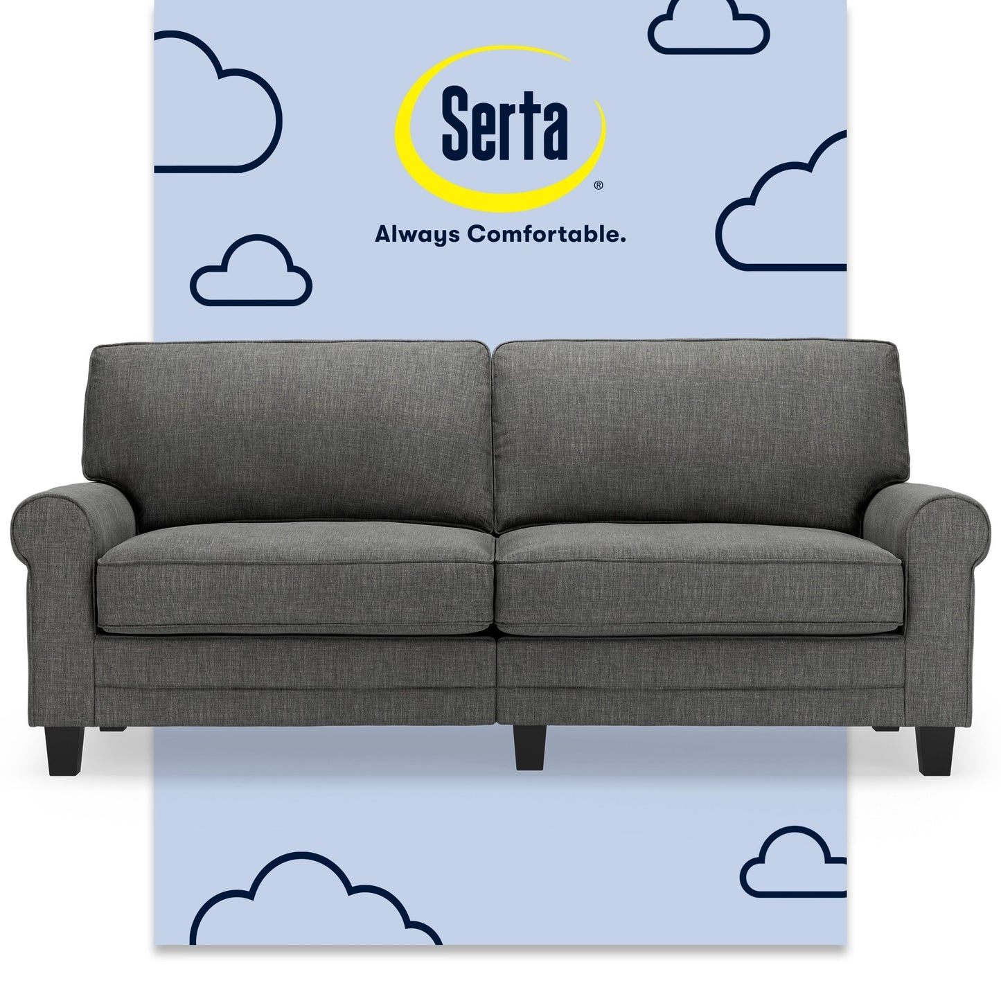 Serta Copenhagen 78 Rolled Arm Sofa, Easy Care Polyester, Soft Pillow Back, Pocket Coil Seat Cushions