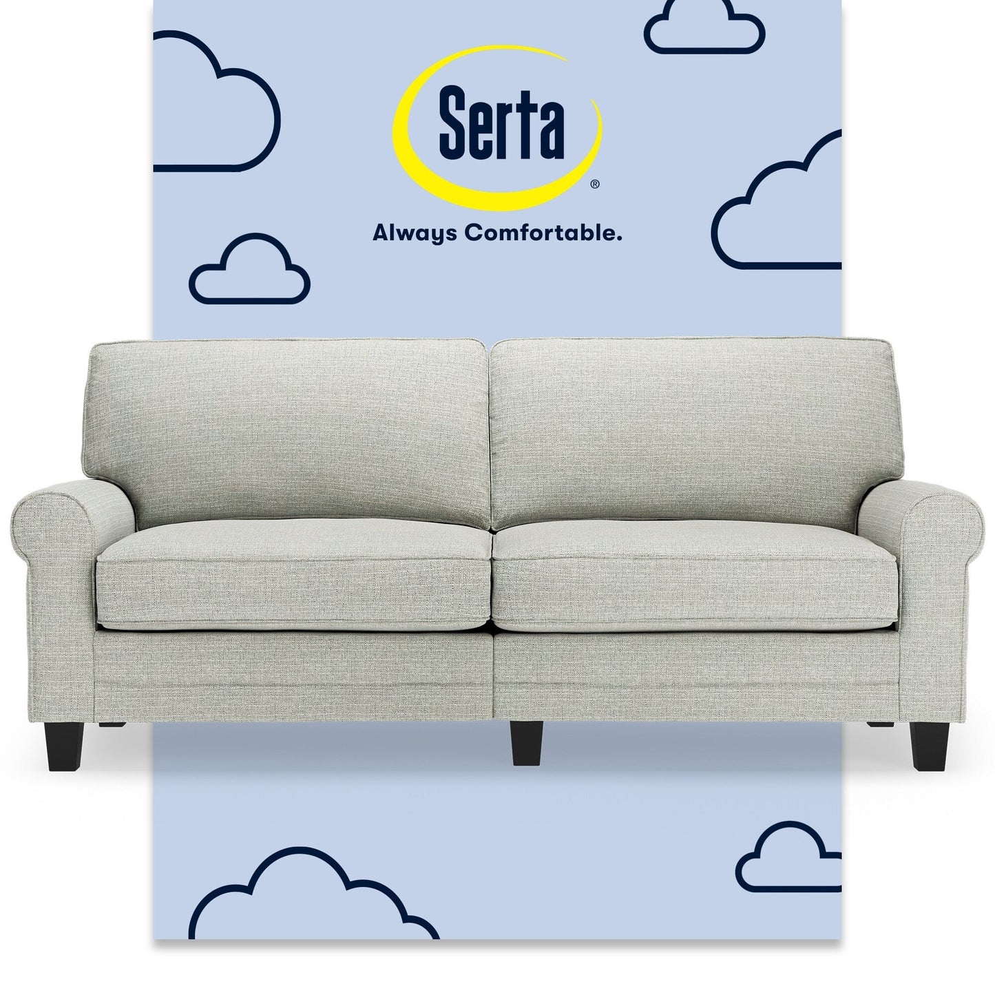Serta Copenhagen 78 Rolled Arm Sofa, Easy Care Polyester, Soft Pillow Back, Pocket Coil Seat Cushions