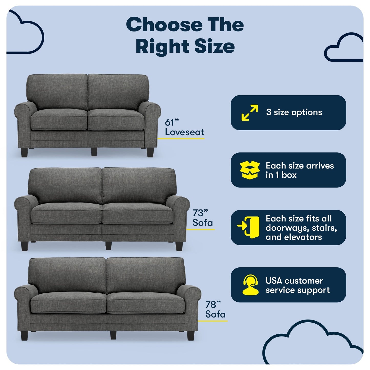 Serta Copenhagen 78 Rolled Arm Sofa, Easy Care Polyester, Soft Pillow Back, Pocket Coil Seat Cushions