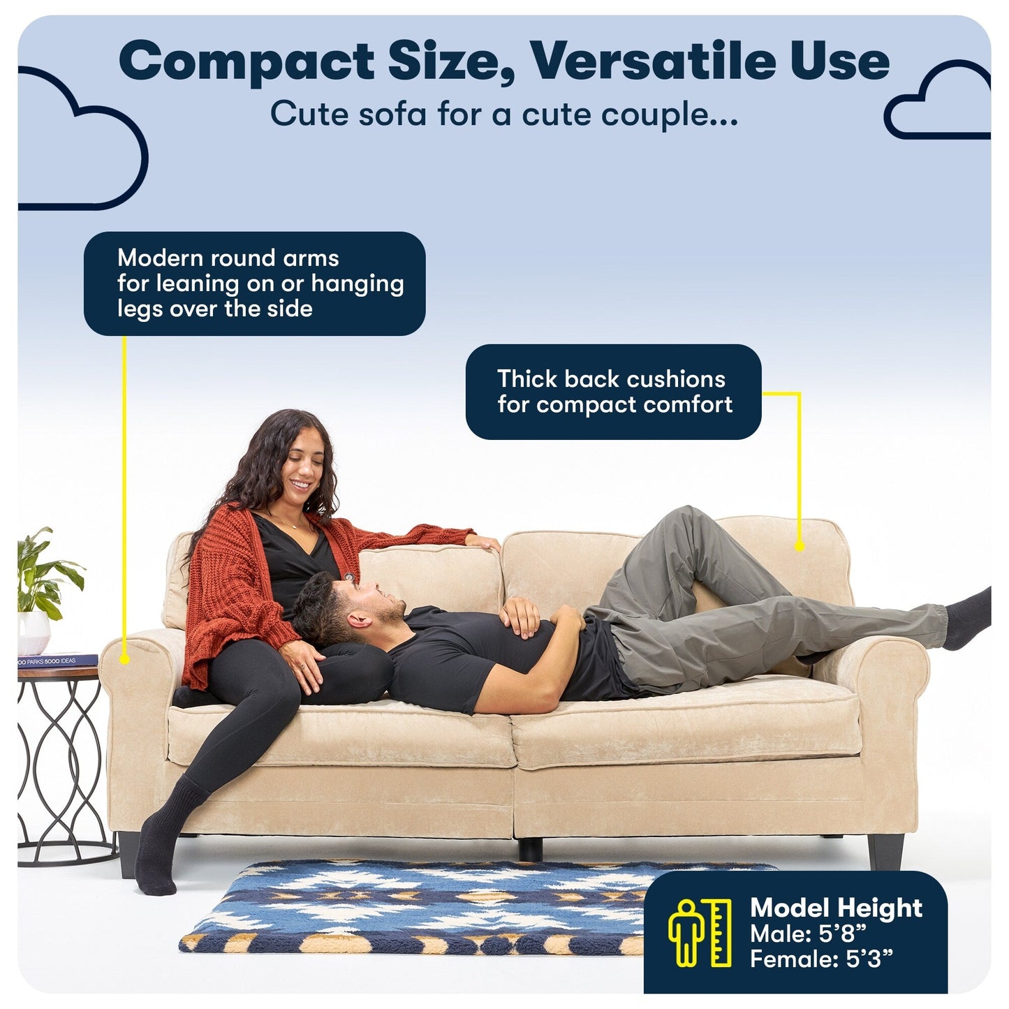 Serta Copenhagen 78 Rolled Arm Sofa, Easy Care Polyester, Soft Pillow Back, Pocket Coil Seat Cushions