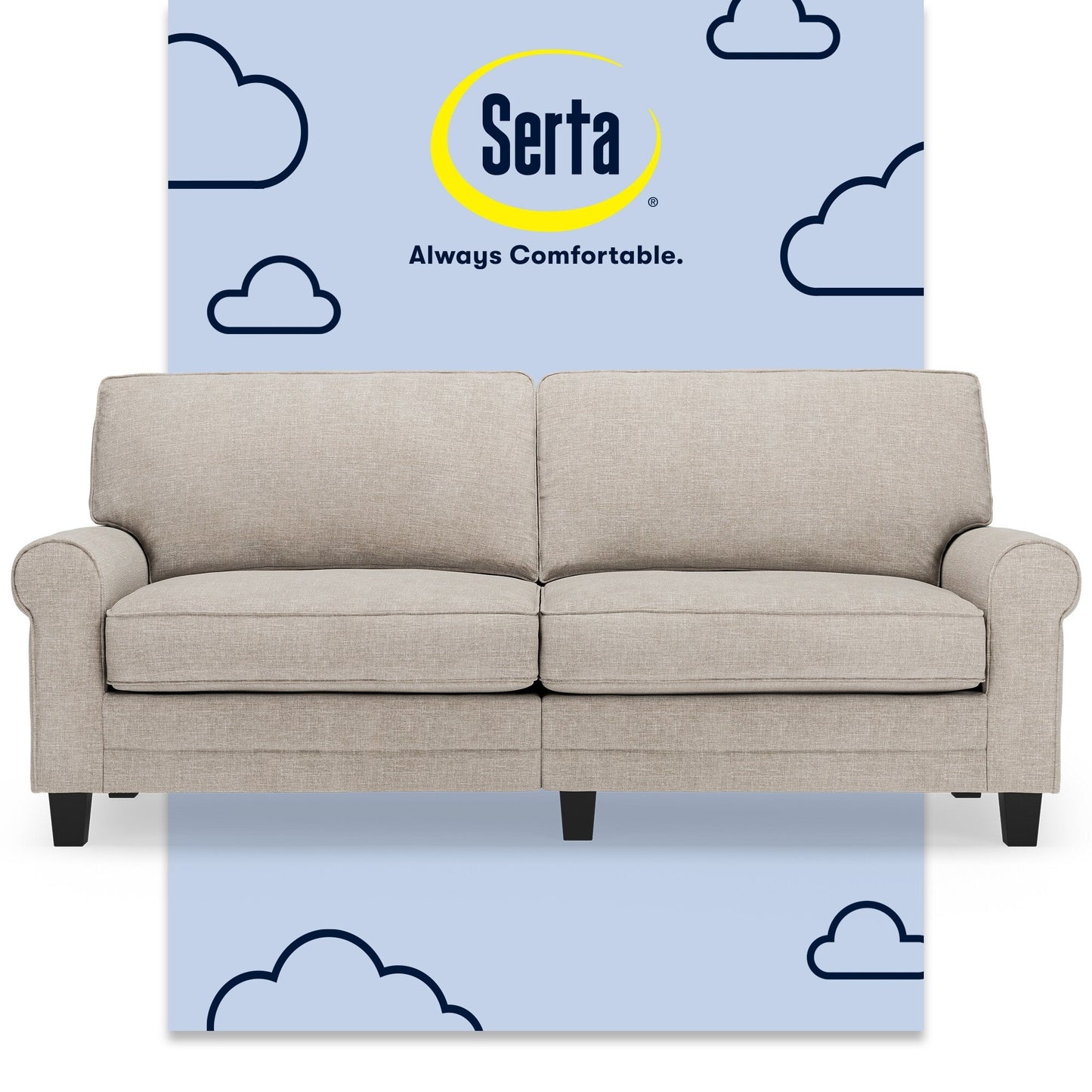 Serta Copenhagen 78 Rolled Arm Sofa, Easy Care Polyester, Soft Pillow Back, Pocket Coil Seat Cushions