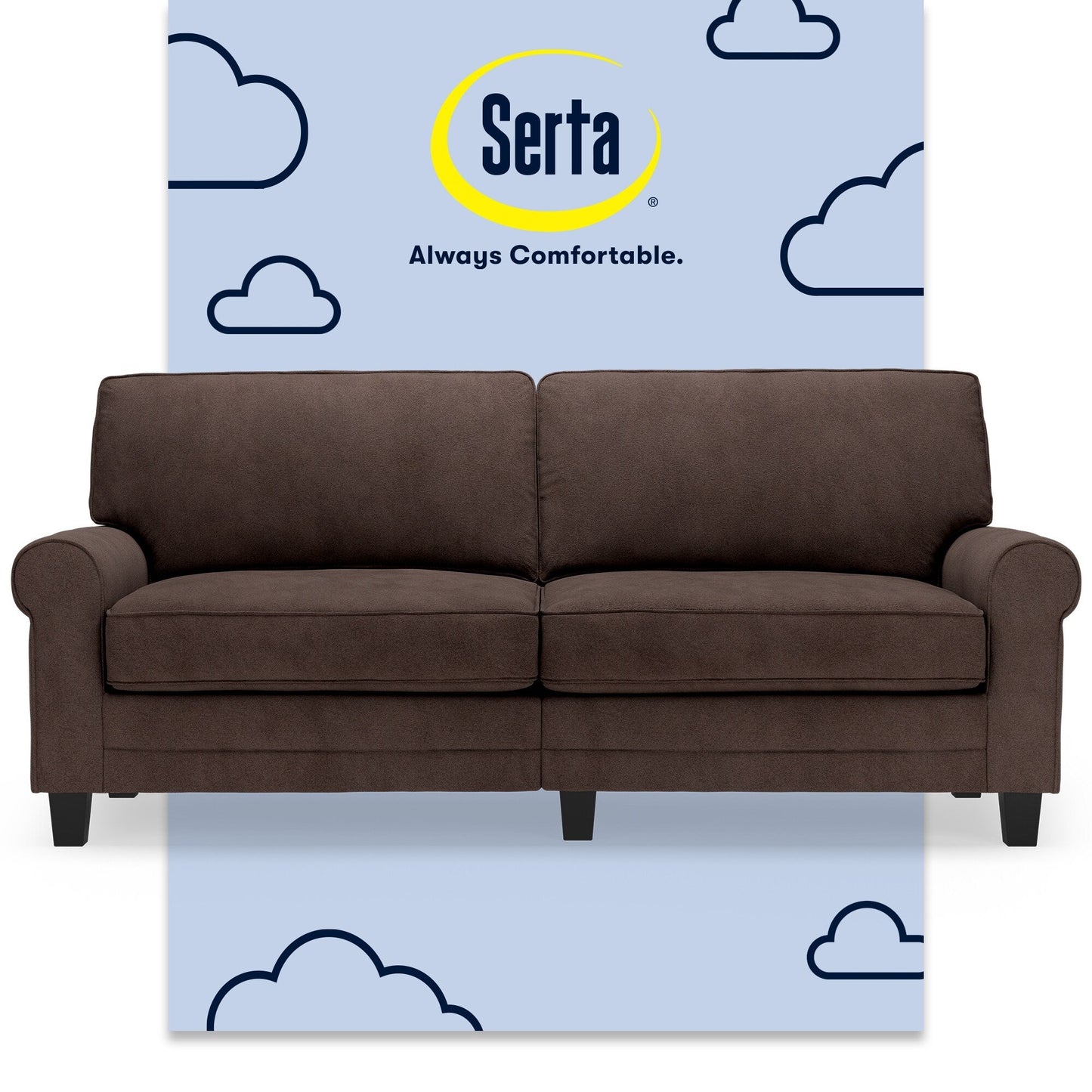 Serta Copenhagen 78 Rolled Arm Sofa, Easy Care Polyester, Soft Pillow Back, Pocket Coil Seat Cushions