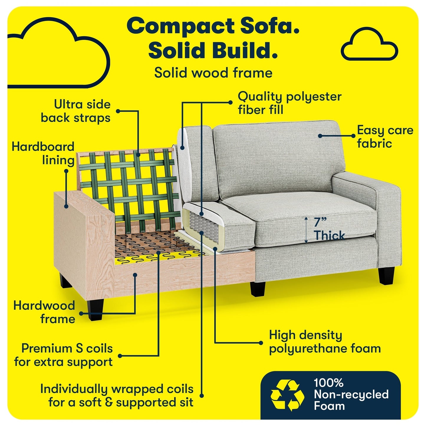 Serta Palisades 73 Track Arm Sofa, Easy Care Polyester, Soft Pillow Back, Pocket Coil Seat Cushions