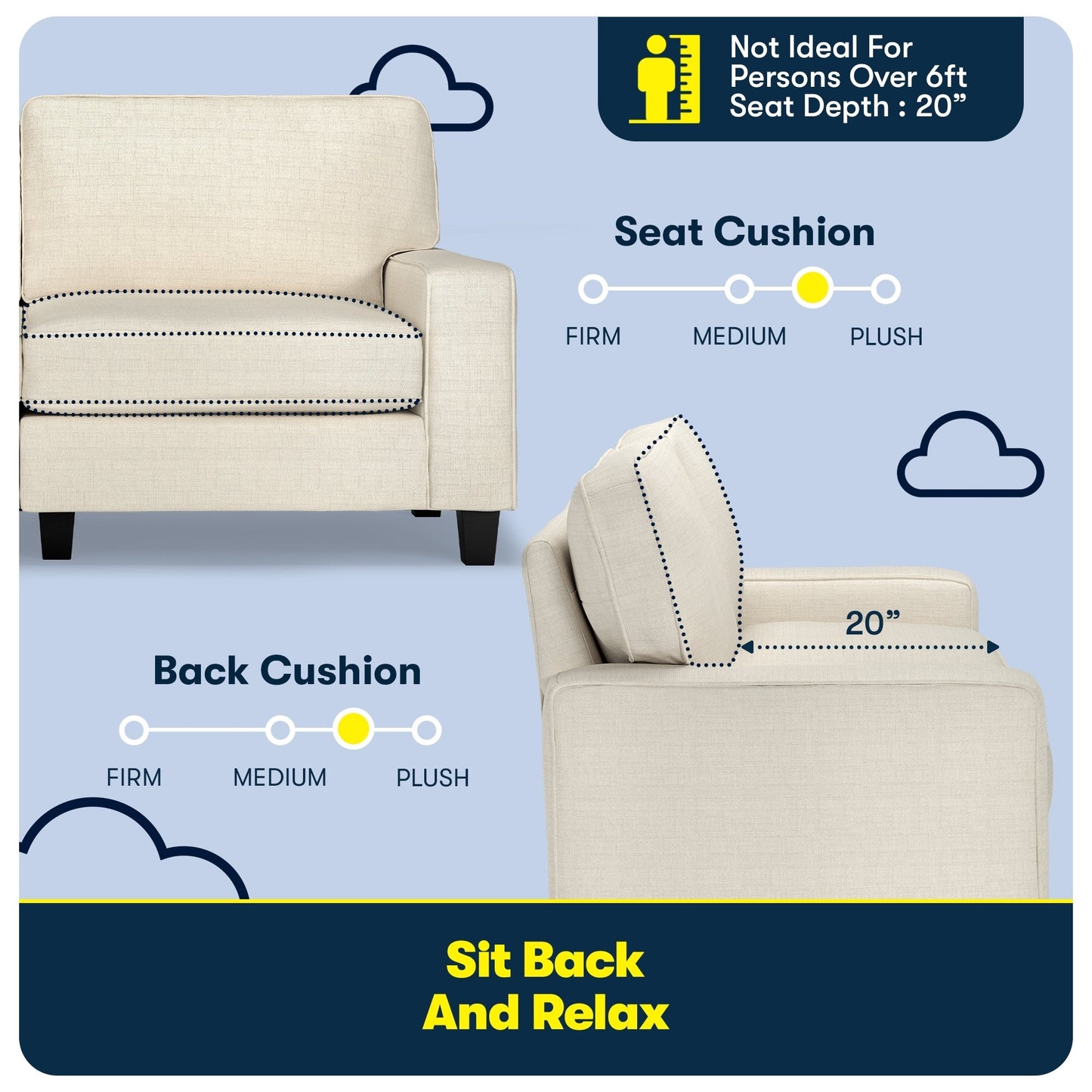 Serta Palisades 73 Track Arm Sofa, Easy Care Polyester, Soft Pillow Back, Pocket Coil Seat Cushions