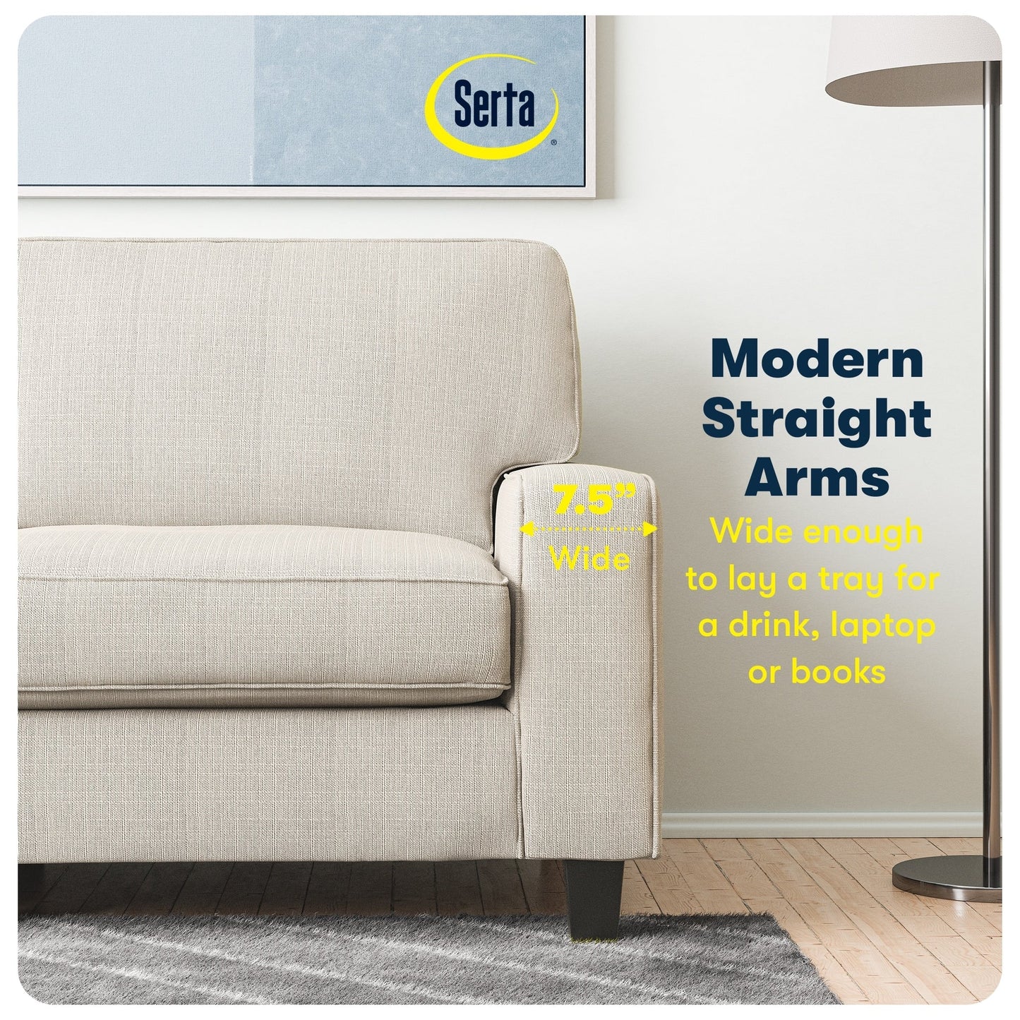 Serta Palisades 73 Track Arm Sofa, Easy Care Polyester, Soft Pillow Back, Pocket Coil Seat Cushions