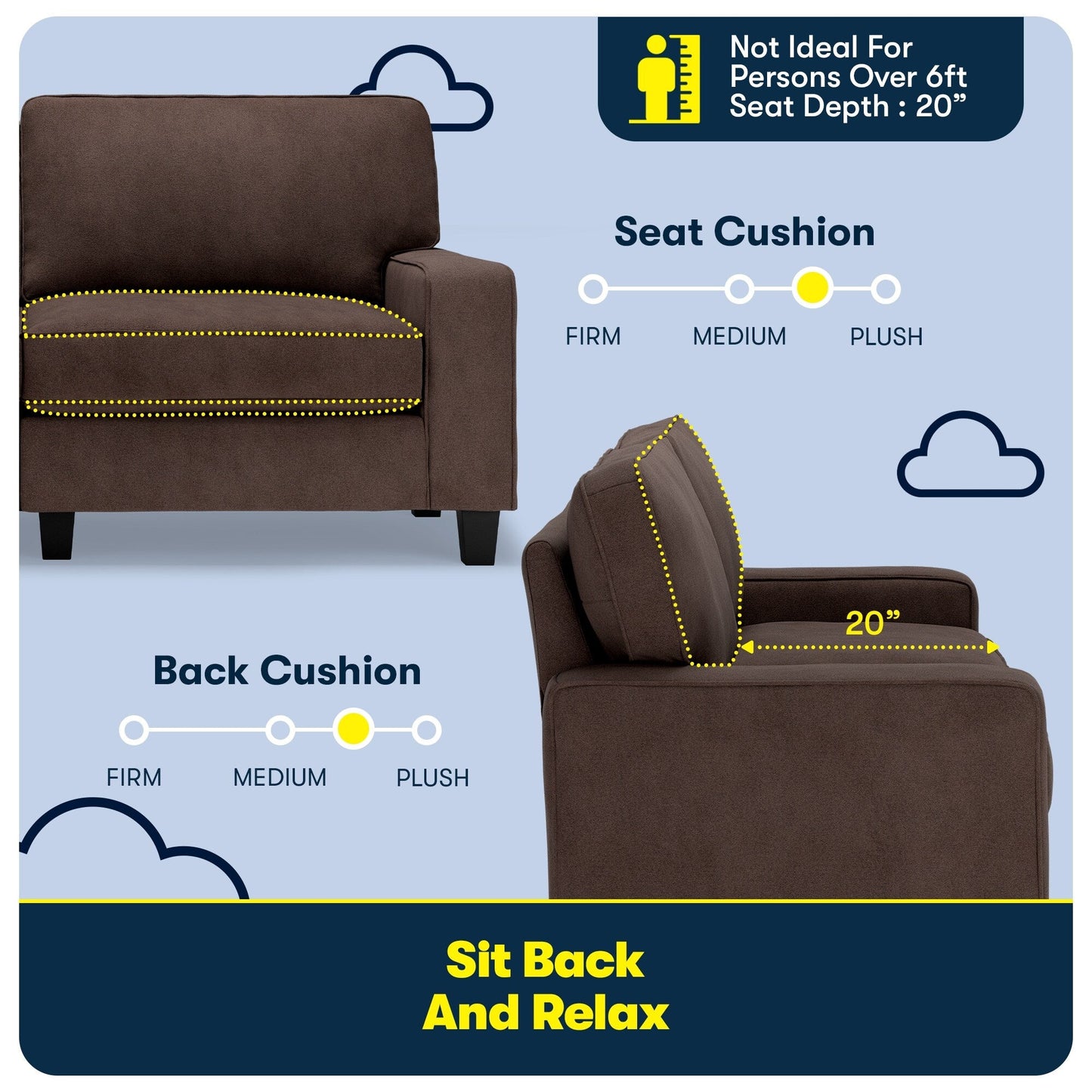 Serta Palisades 73 Track Arm Sofa, Easy Care Polyester, Soft Pillow Back, Pocket Coil Seat Cushions