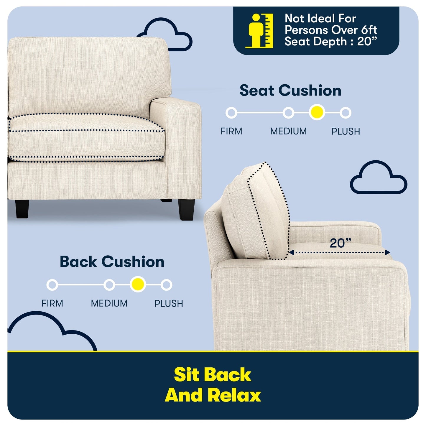 Serta Palisades 73 Track Arm Sofa, Easy Care Polyester, Soft Pillow Back, Pocket Coil Seat Cushions