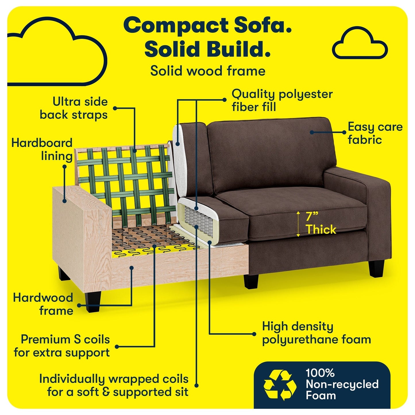Serta Palisades 73 Track Arm Sofa, Easy Care Polyester, Soft Pillow Back, Pocket Coil Seat Cushions