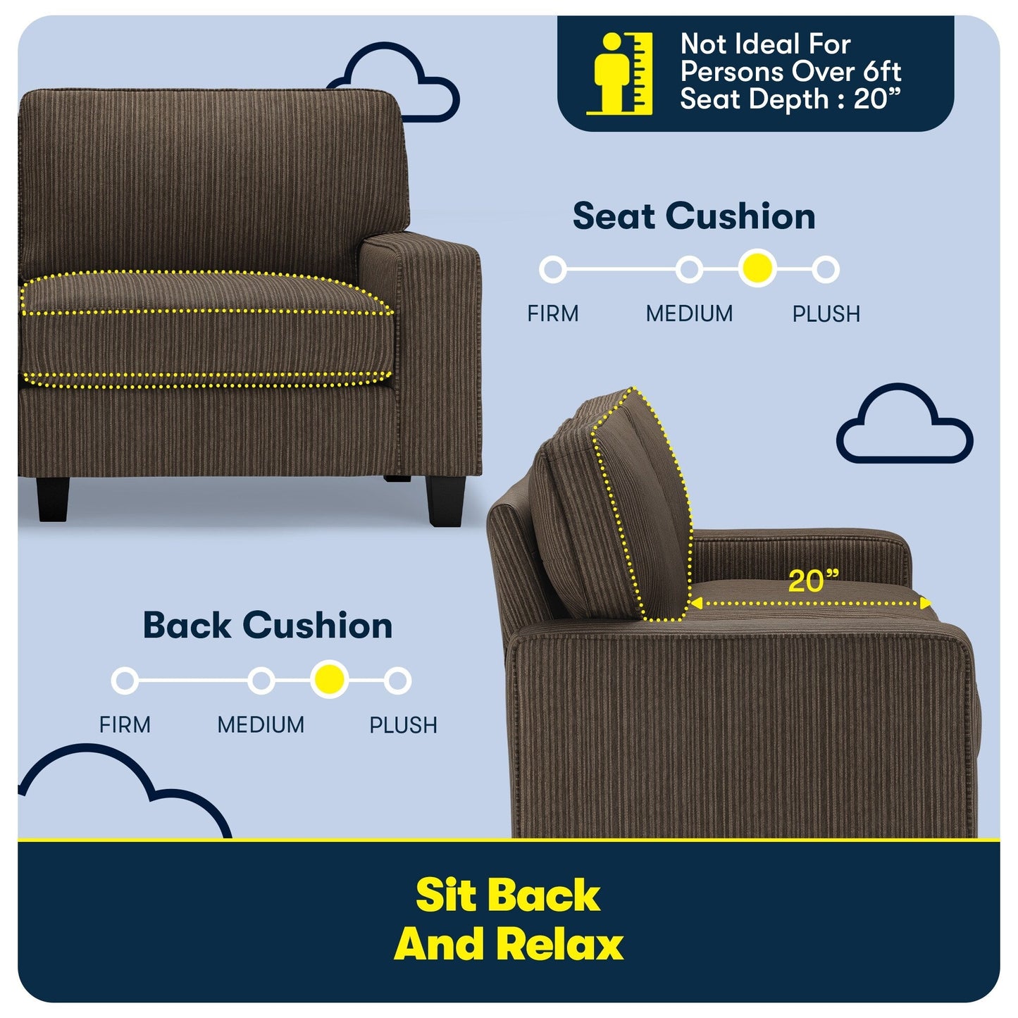 Serta Palisades 73 Track Arm Sofa, Easy Care Polyester, Soft Pillow Back, Pocket Coil Seat Cushions
