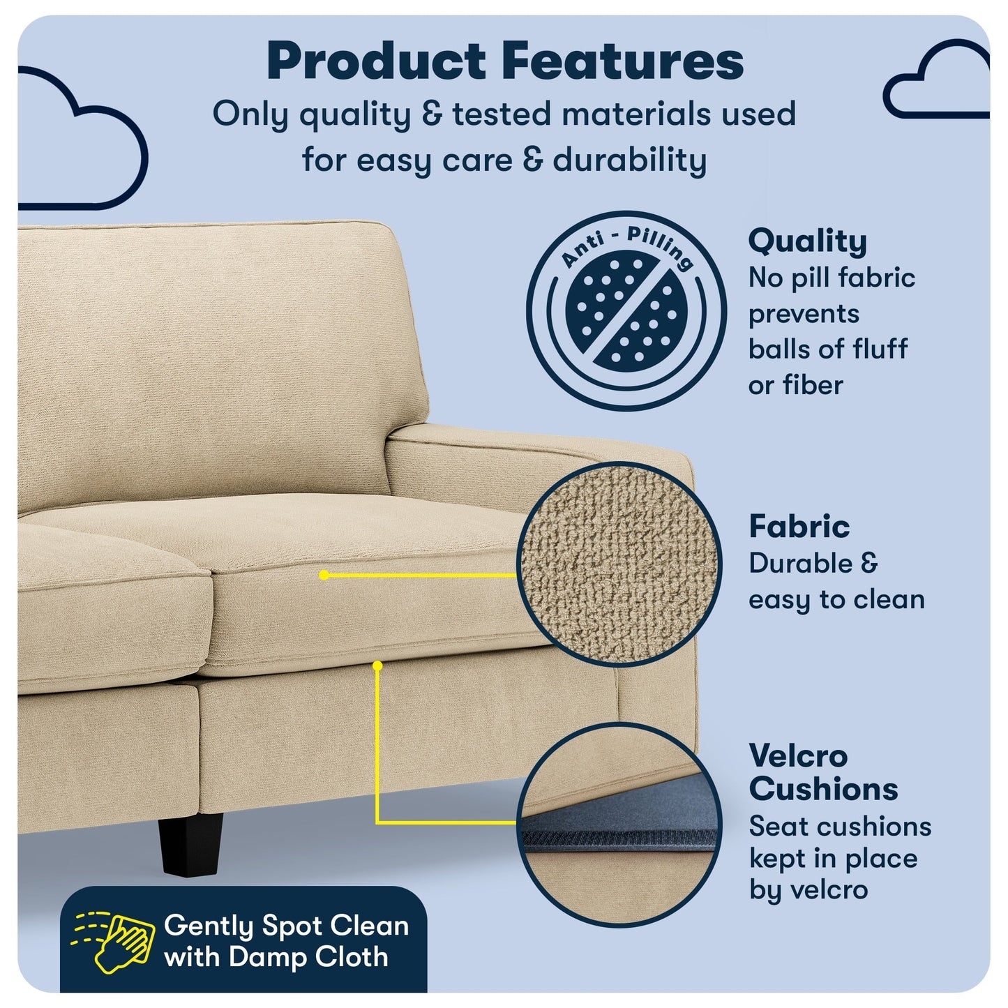 Serta Palisades 73 Track Arm Sofa, Easy Care Polyester, Soft Pillow Back, Pocket Coil Seat Cushions