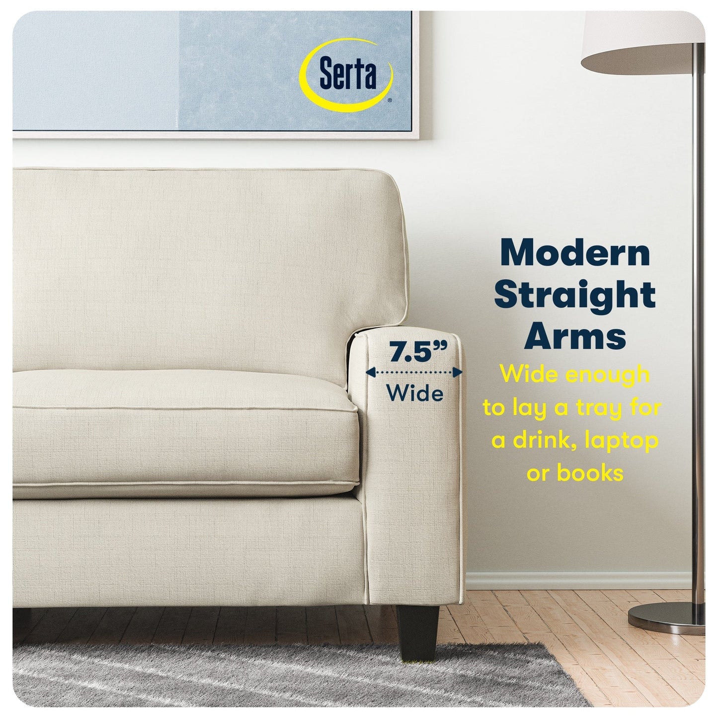 Serta Palisades 73 Track Arm Sofa, Easy Care Polyester, Soft Pillow Back, Pocket Coil Seat Cushions