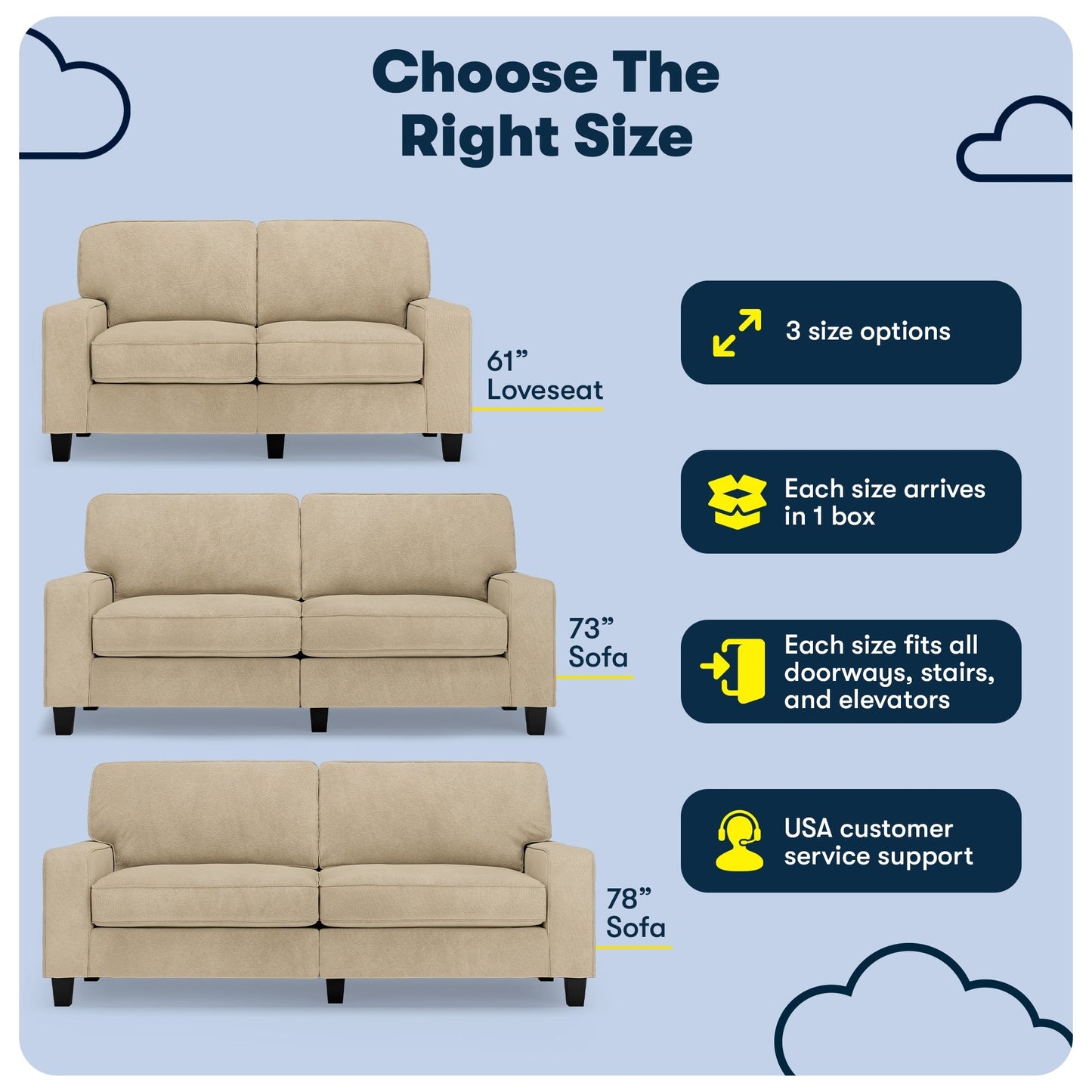 Serta Palisades 73 Track Arm Sofa, Easy Care Polyester, Soft Pillow Back, Pocket Coil Seat Cushions