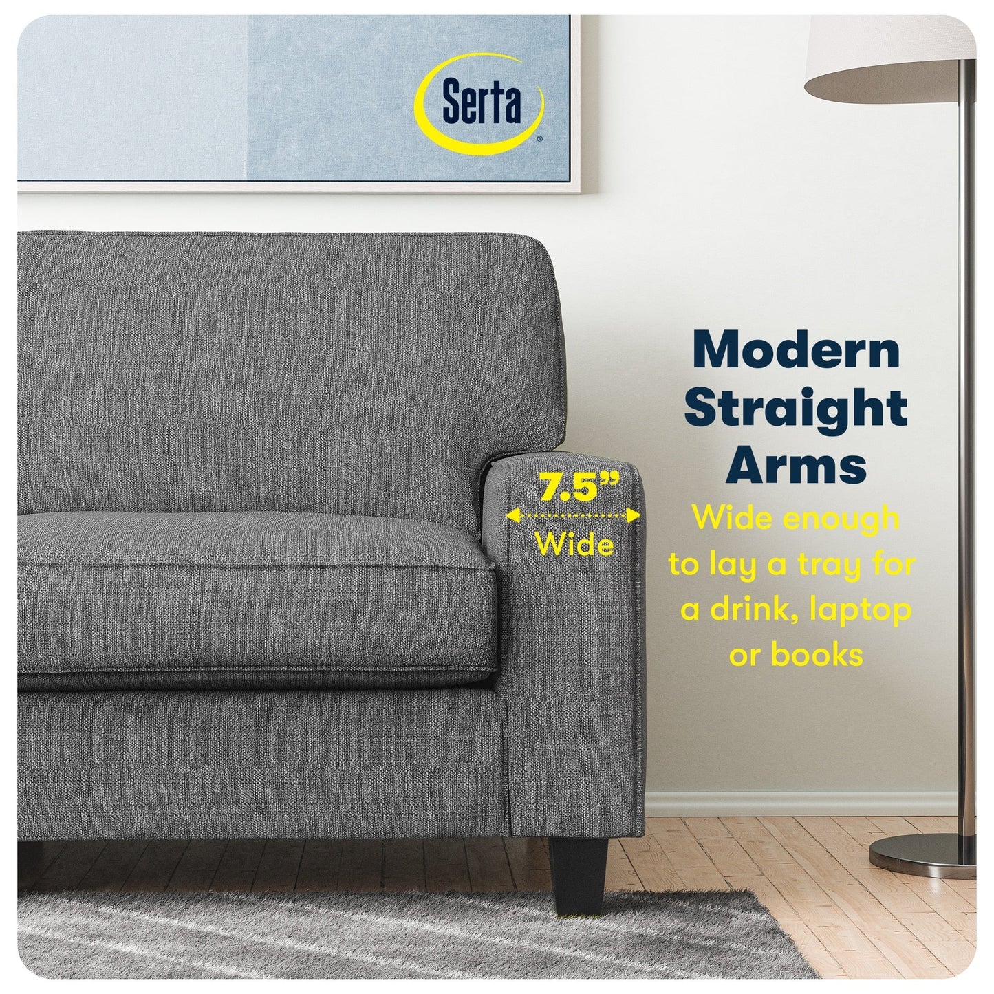 Serta Palisades 73 Track Arm Sofa, Easy Care Polyester, Soft Pillow Back, Pocket Coil Seat Cushions