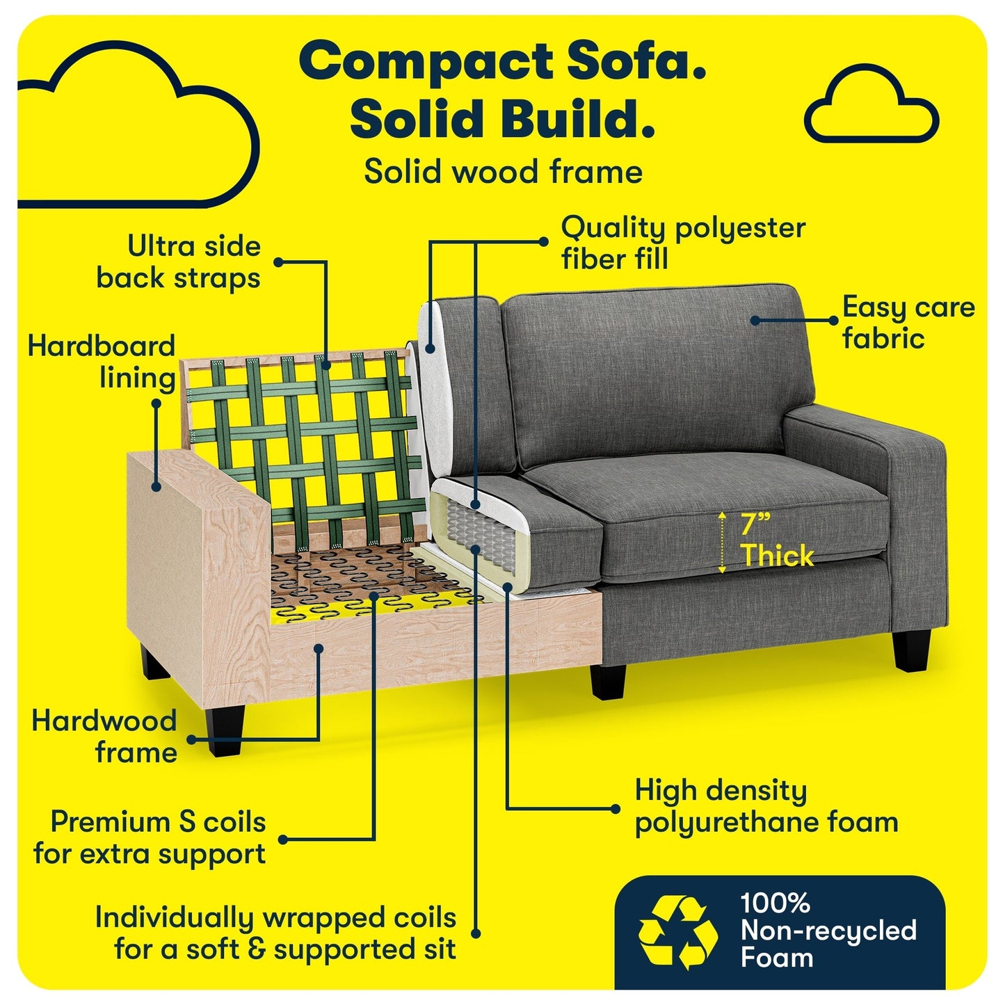 Serta Palisades 73 Track Arm Sofa, Easy Care Polyester, Soft Pillow Back, Pocket Coil Seat Cushions