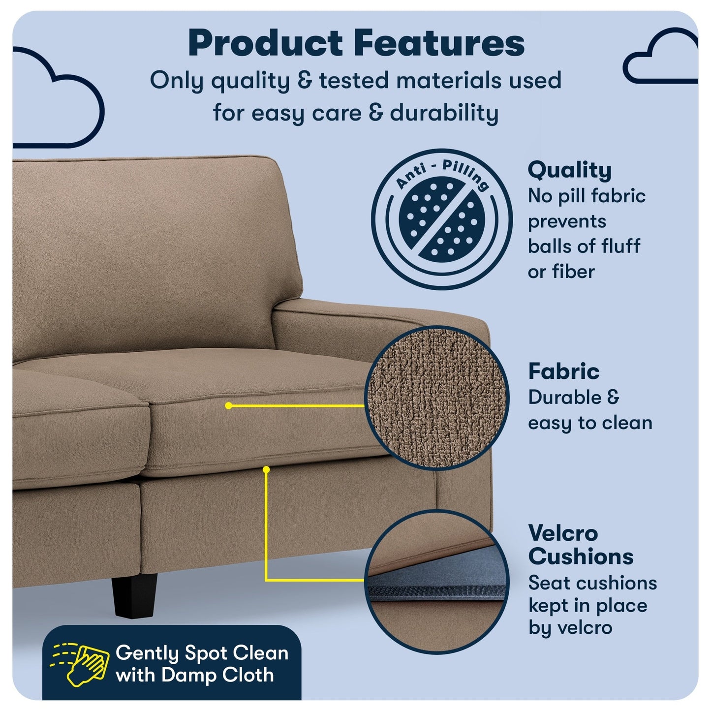 Serta Palisades 73 Track Arm Sofa, Easy Care Polyester, Soft Pillow Back, Pocket Coil Seat Cushions
