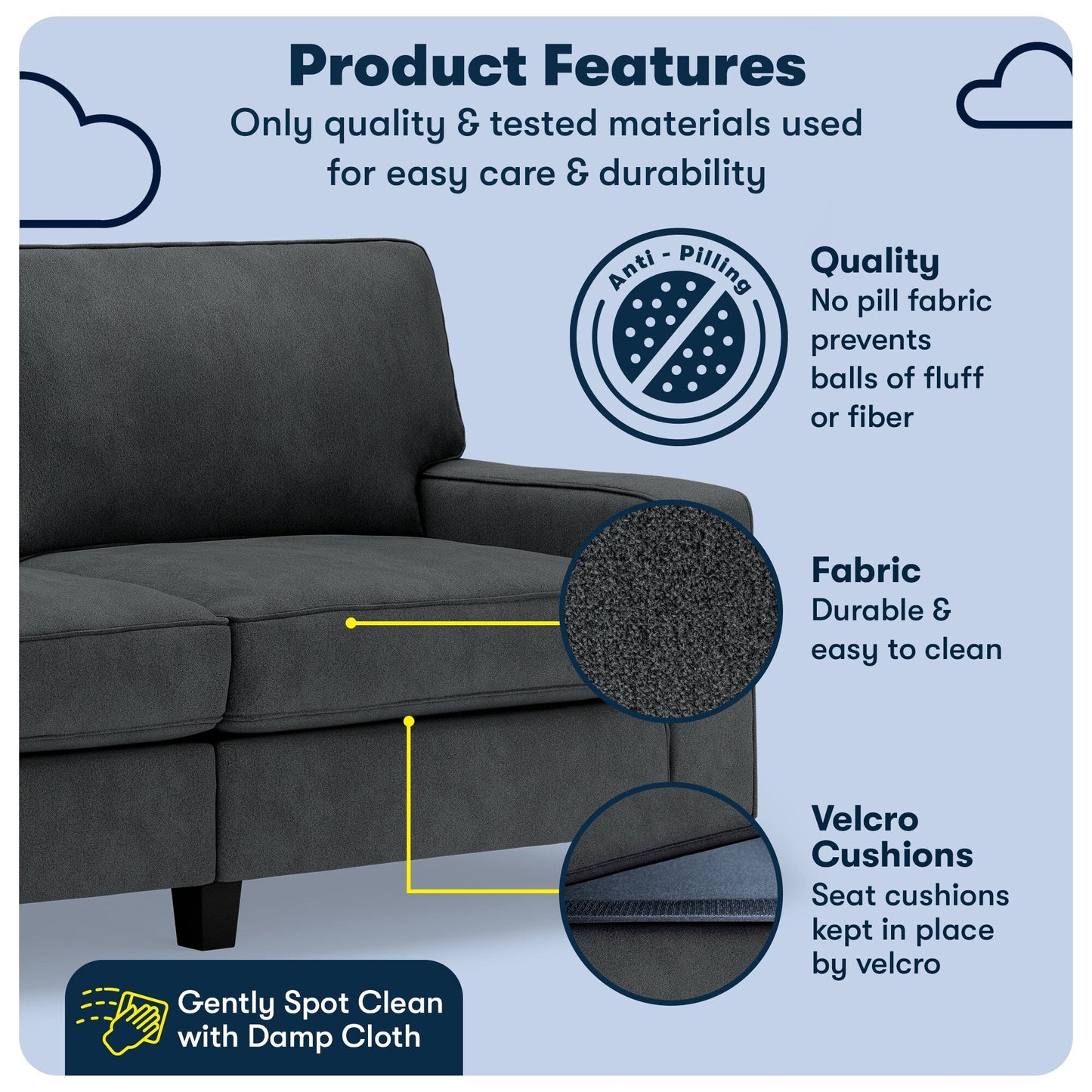 Serta Palisades 73 Track Arm Sofa, Easy Care Polyester, Soft Pillow Back, Pocket Coil Seat Cushions