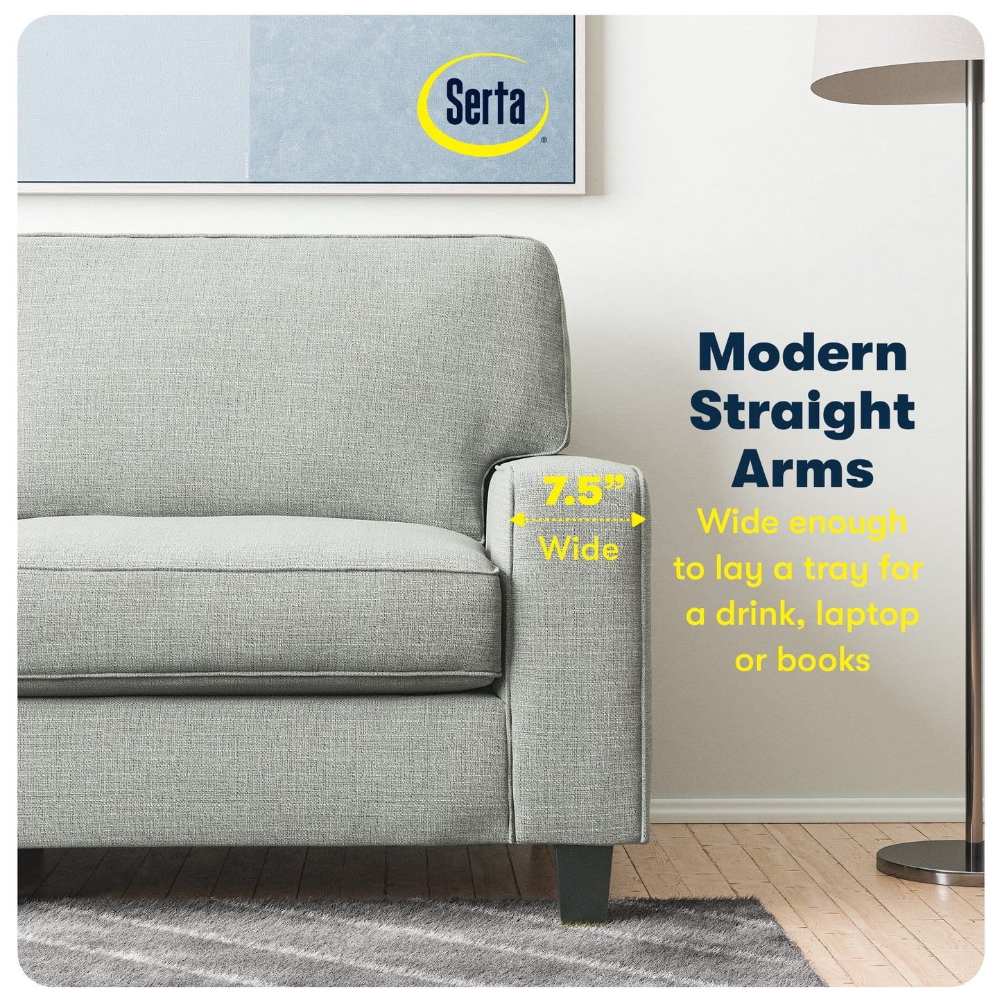 Serta Palisades 73 Track Arm Sofa, Easy Care Polyester, Soft Pillow Back, Pocket Coil Seat Cushions