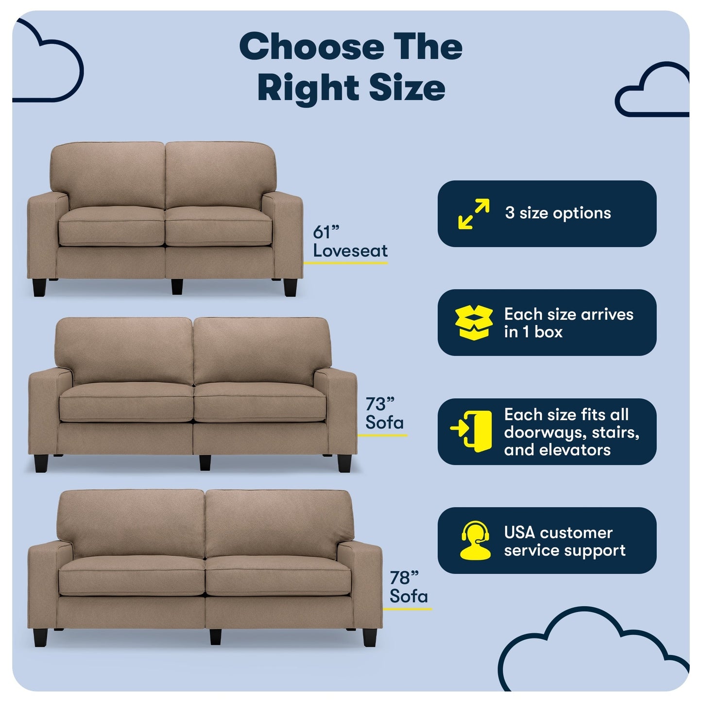 Serta Palisades 73 Track Arm Sofa, Easy Care Polyester, Soft Pillow Back, Pocket Coil Seat Cushions