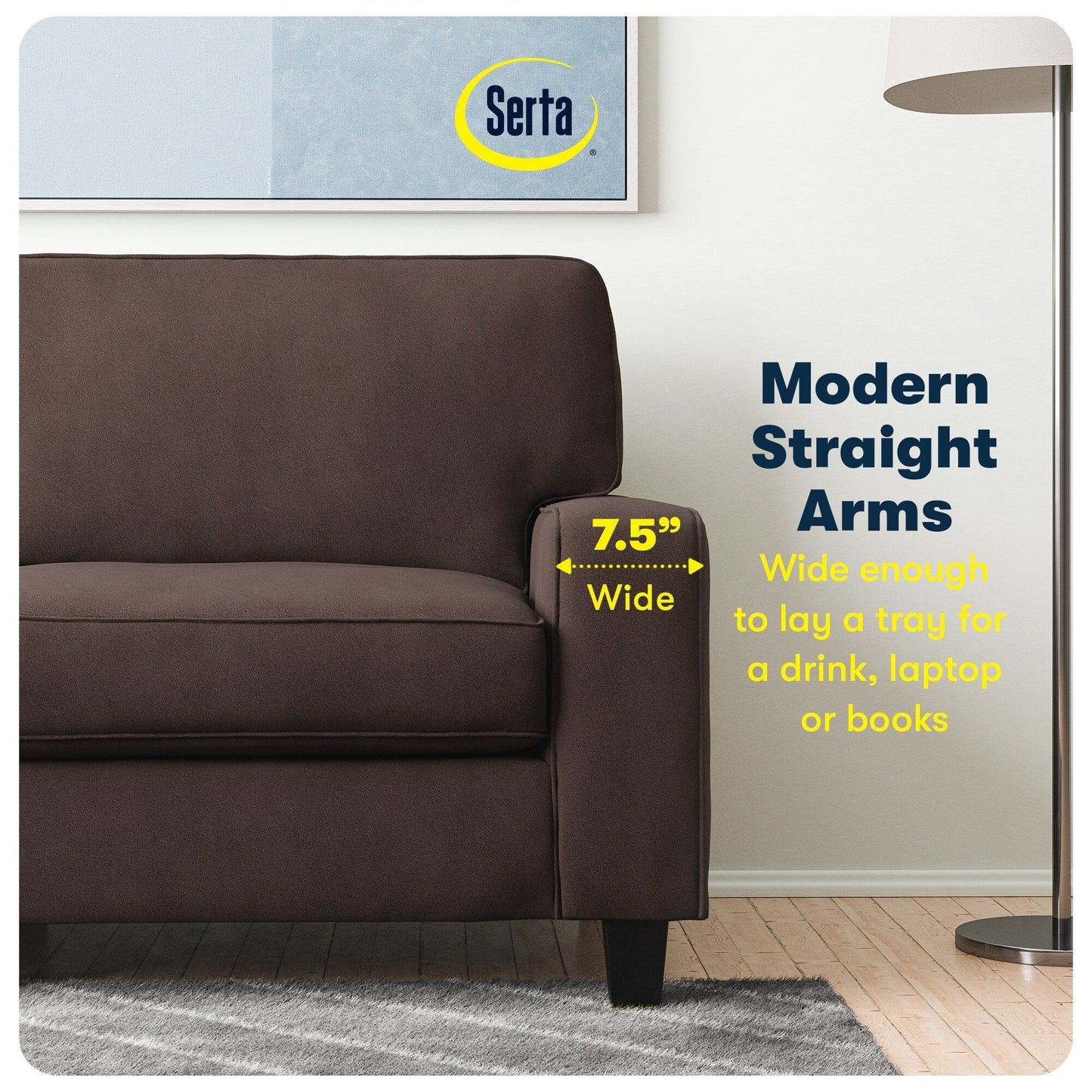 Serta Palisades 73 Track Arm Sofa, Easy Care Polyester, Soft Pillow Back, Pocket Coil Seat Cushions