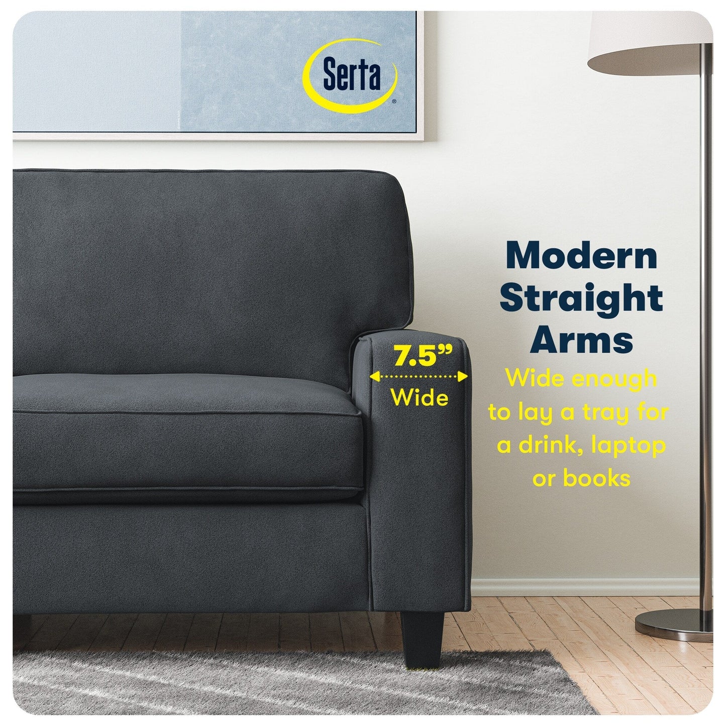 Serta Palisades 73 Track Arm Sofa, Easy Care Polyester, Soft Pillow Back, Pocket Coil Seat Cushions