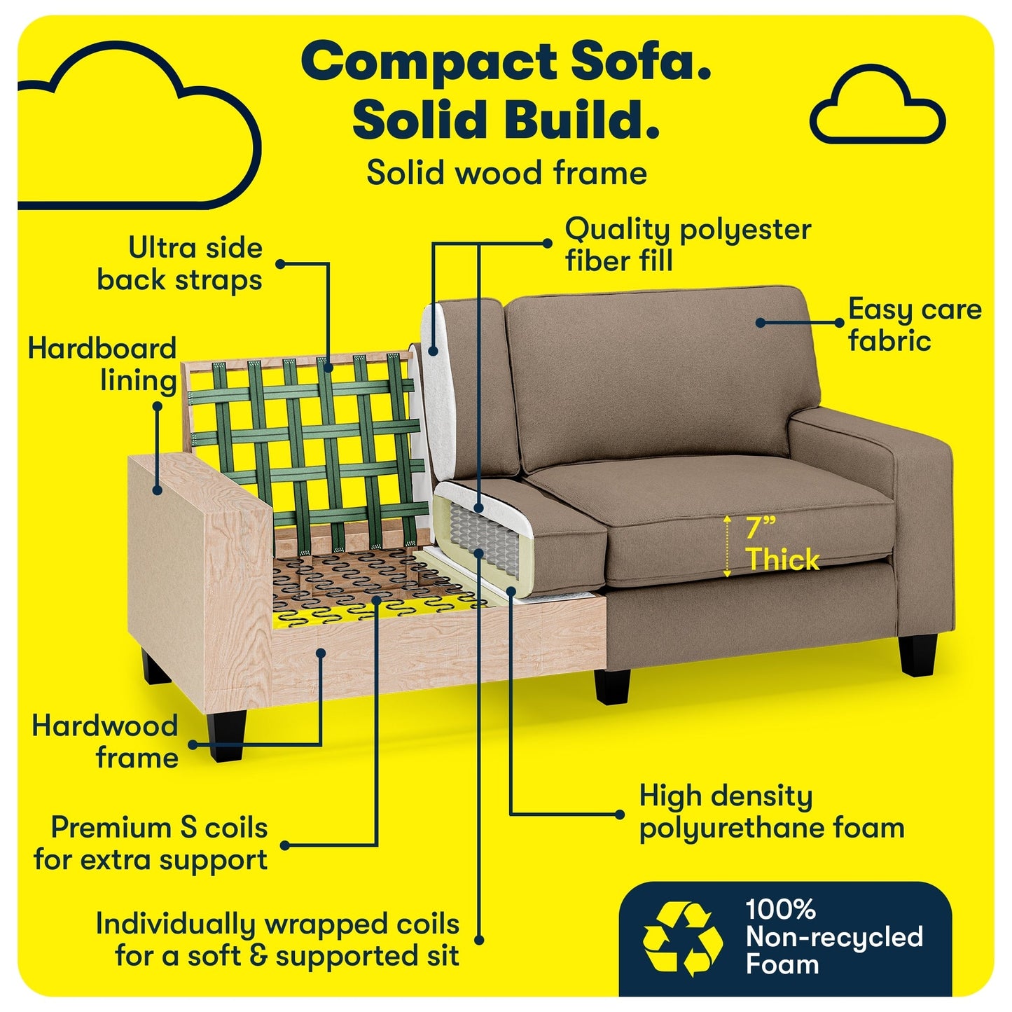 Serta Palisades 73 Track Arm Sofa, Easy Care Polyester, Soft Pillow Back, Pocket Coil Seat Cushions