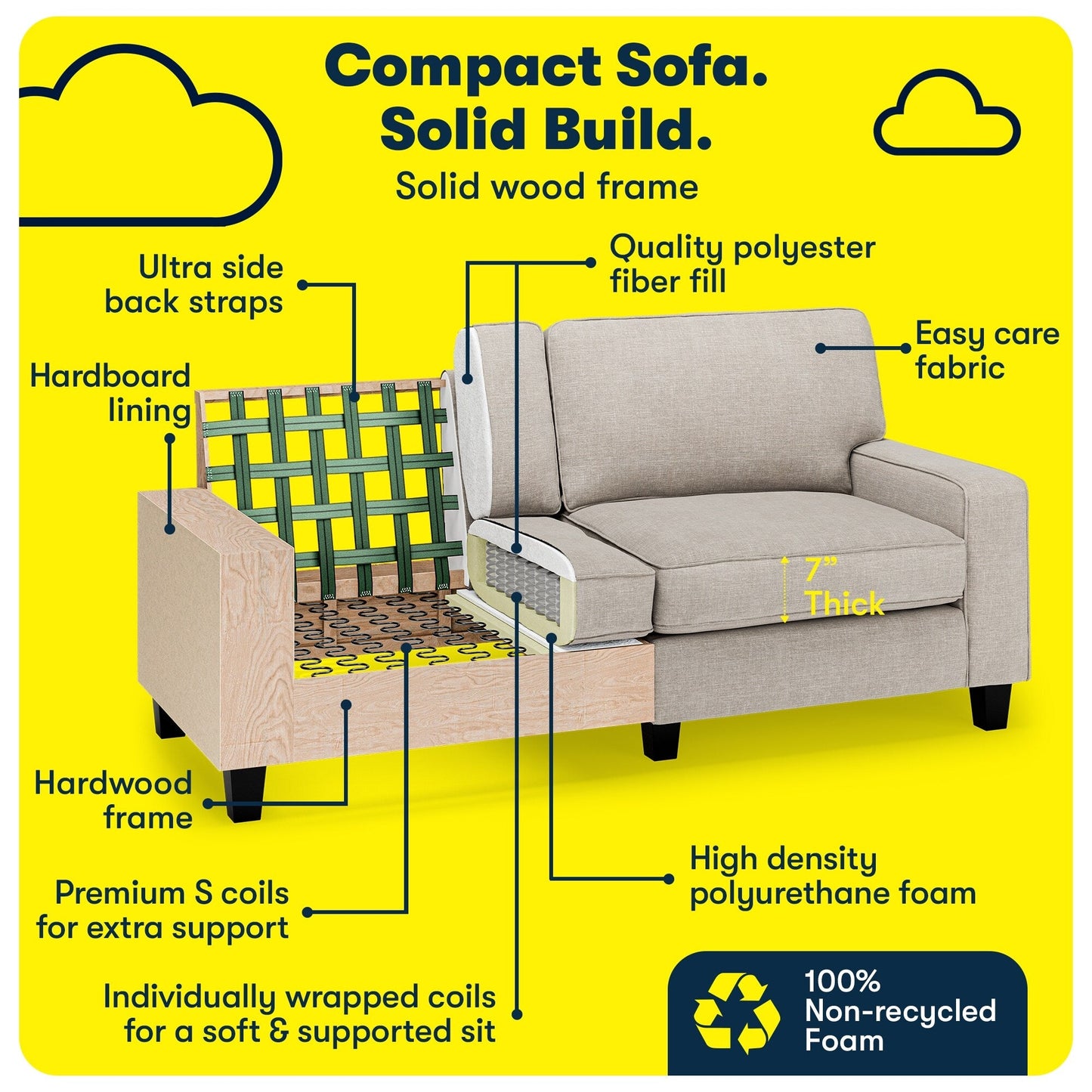 Serta Palisades 73 Track Arm Sofa, Easy Care Polyester, Soft Pillow Back, Pocket Coil Seat Cushions