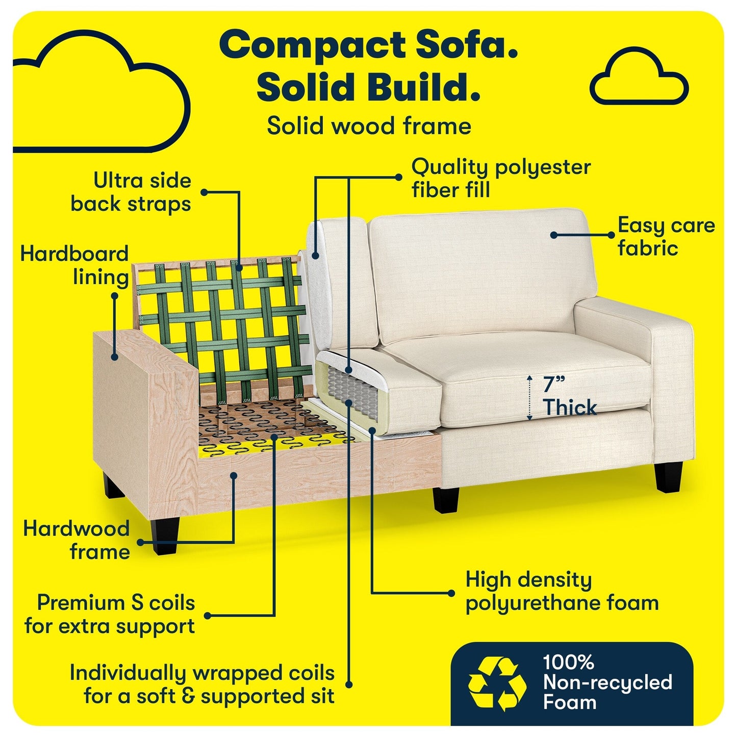 Serta Palisades 73 Track Arm Sofa, Easy Care Polyester, Soft Pillow Back, Pocket Coil Seat Cushions