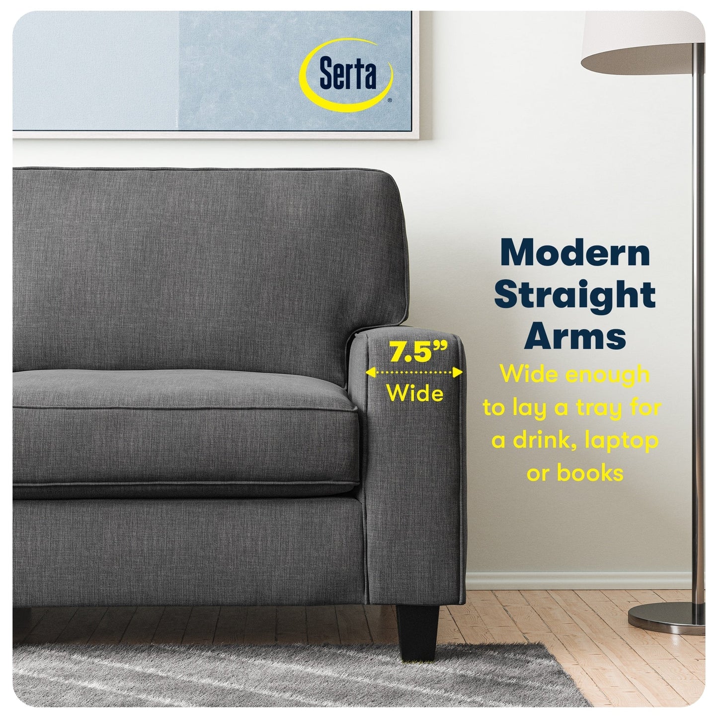 Serta Palisades 73 Track Arm Sofa, Easy Care Polyester, Soft Pillow Back, Pocket Coil Seat Cushions