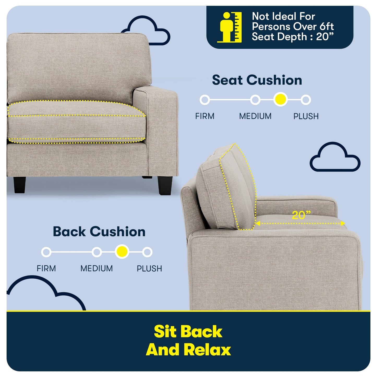 Serta Palisades 73 Track Arm Sofa, Easy Care Polyester, Soft Pillow Back, Pocket Coil Seat Cushions