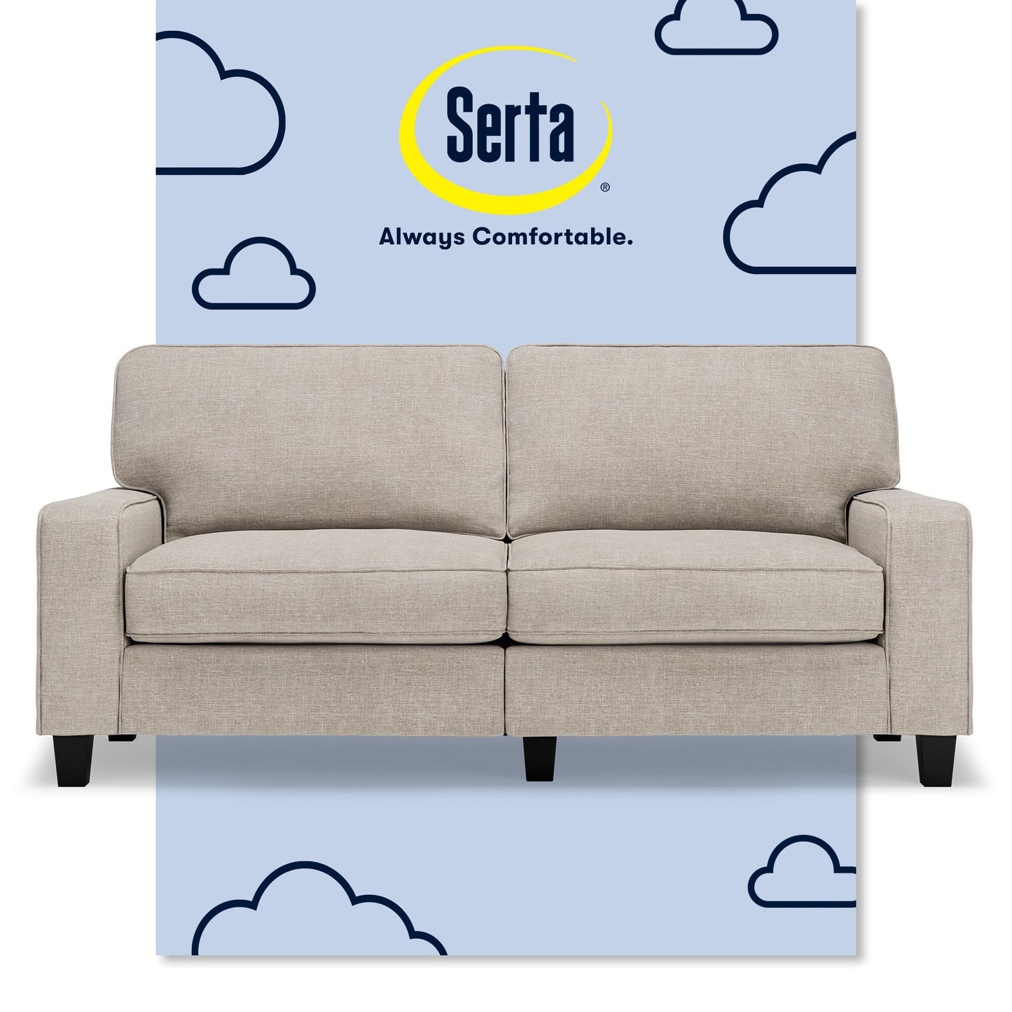 Serta Palisades 73 Track Arm Sofa, Easy Care Polyester, Soft Pillow Back, Pocket Coil Seat Cushions