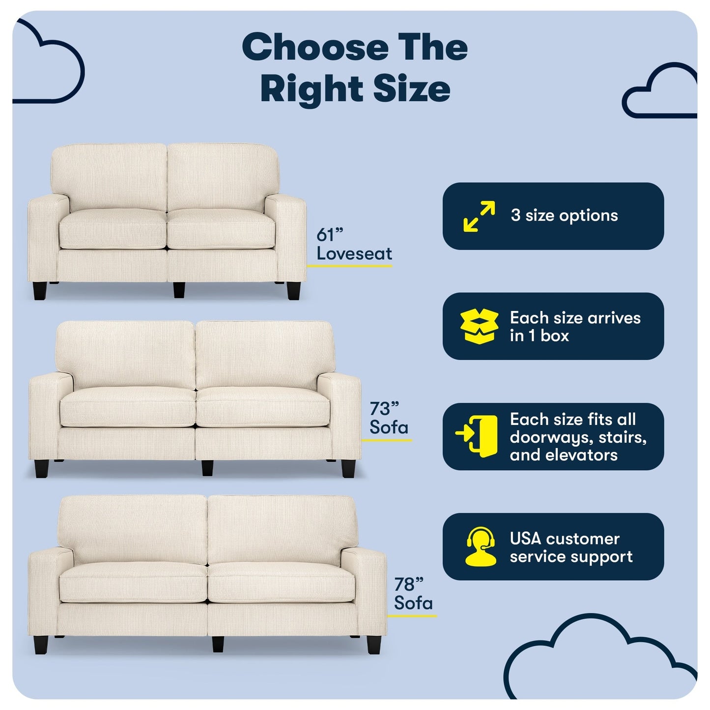 Serta Palisades 73 Track Arm Sofa, Easy Care Polyester, Soft Pillow Back, Pocket Coil Seat Cushions