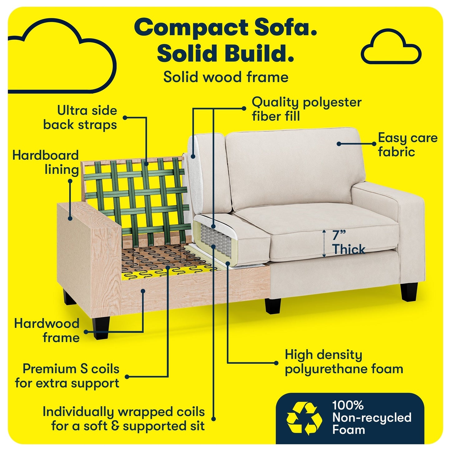 Serta Palisades 73 Track Arm Sofa, Easy Care Polyester, Soft Pillow Back, Pocket Coil Seat Cushions
