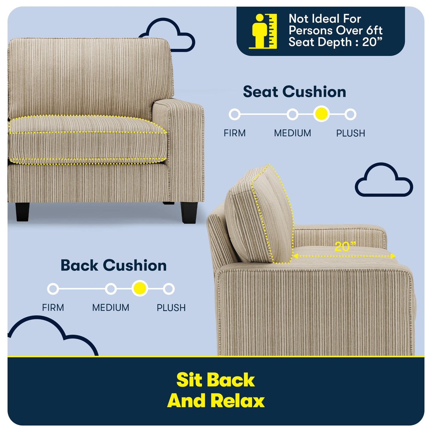 Serta Palisades 73 Track Arm Sofa, Easy Care Polyester, Soft Pillow Back, Pocket Coil Seat Cushions