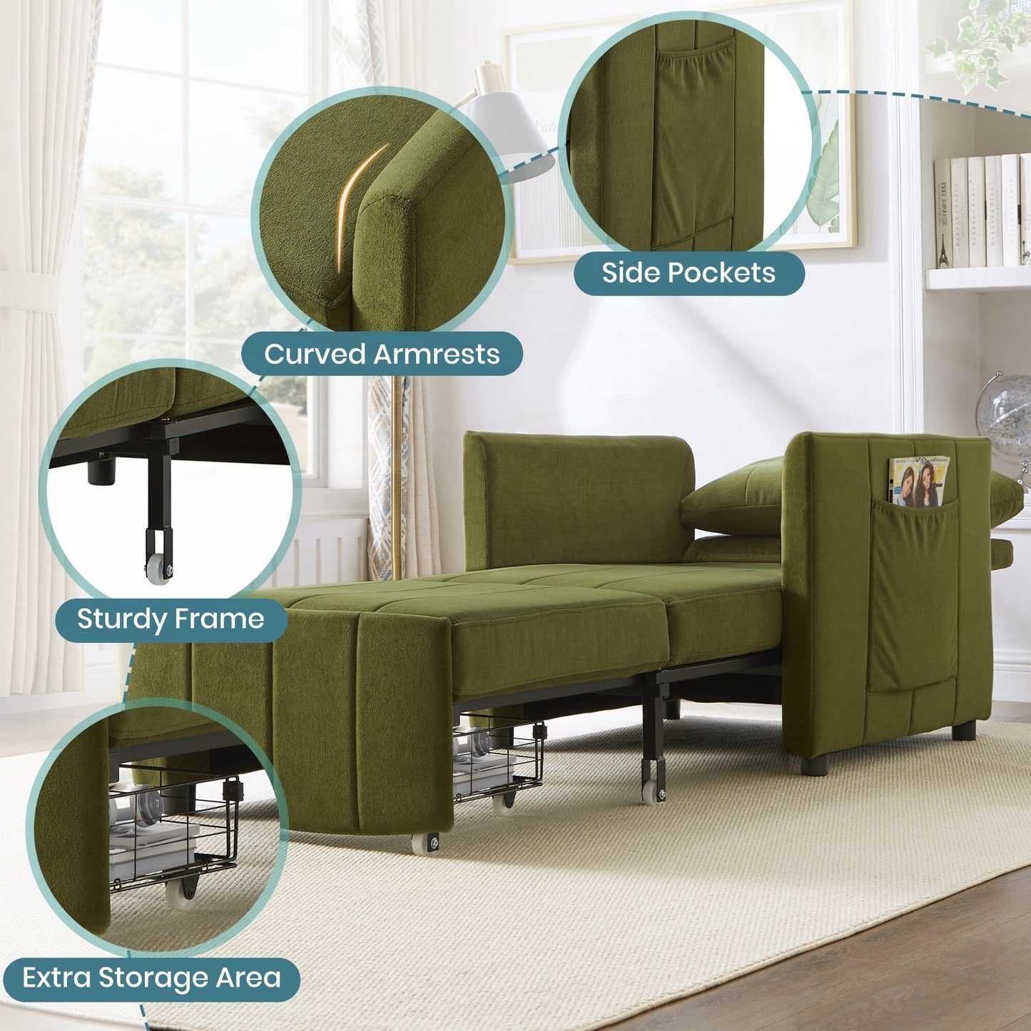 Upholstered Convertible Sleeper Sofa