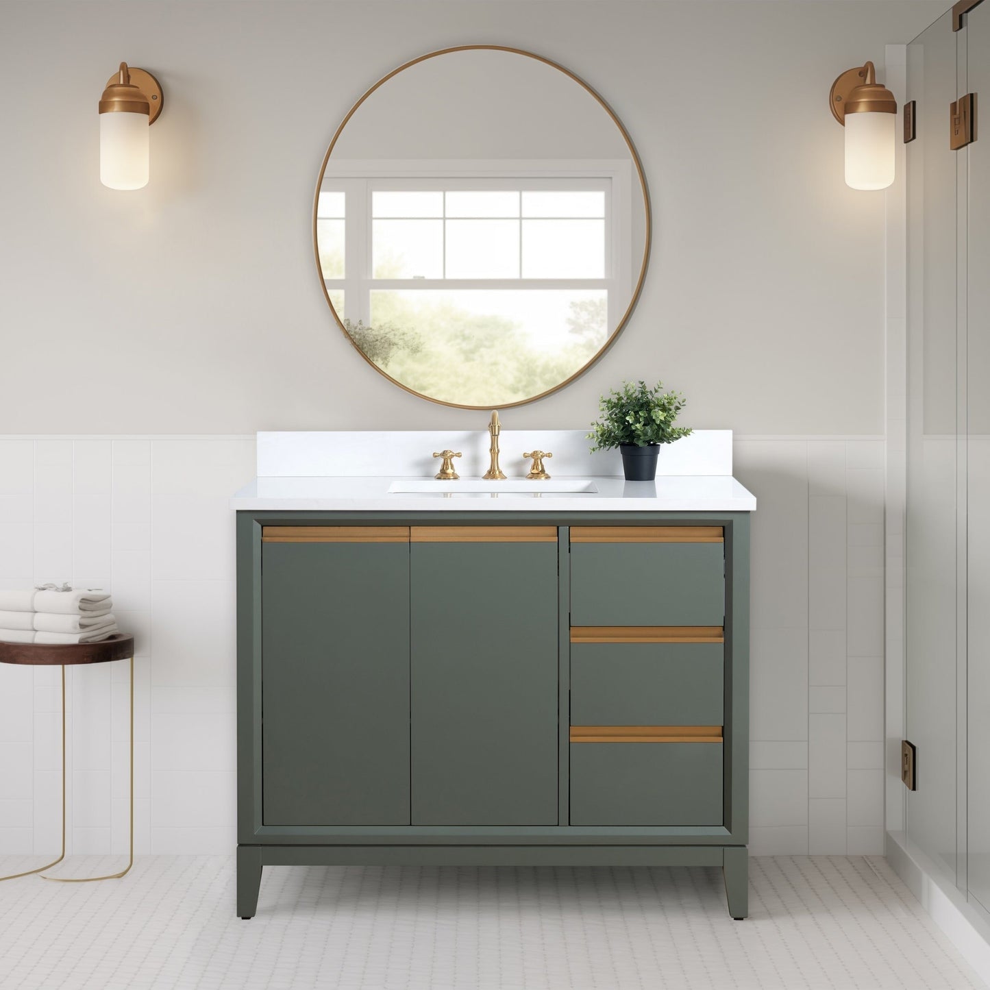 Vanity Art Bathroom Vanity with Ceramic Sink and Engineered Marble Top