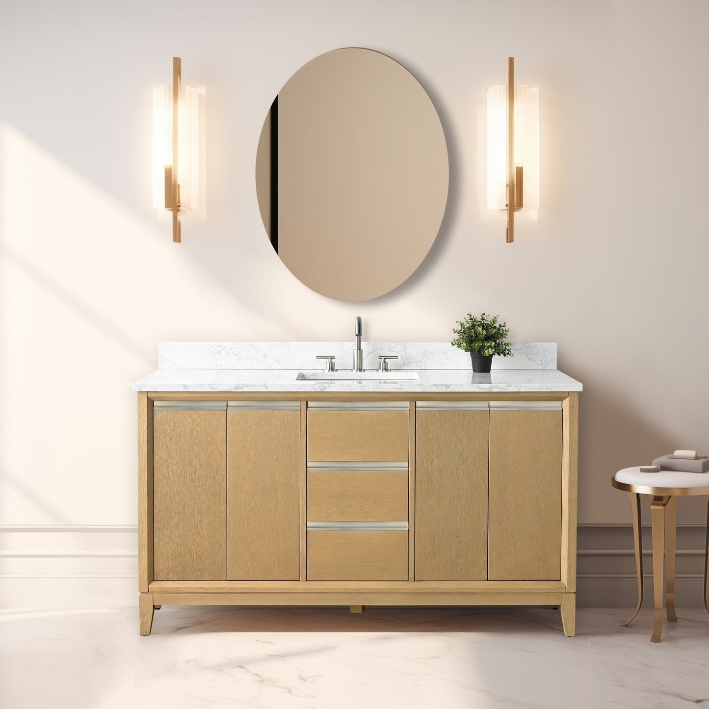 Vanity Art Bathroom Vanity with Ceramic Sink and Engineered Marble Top