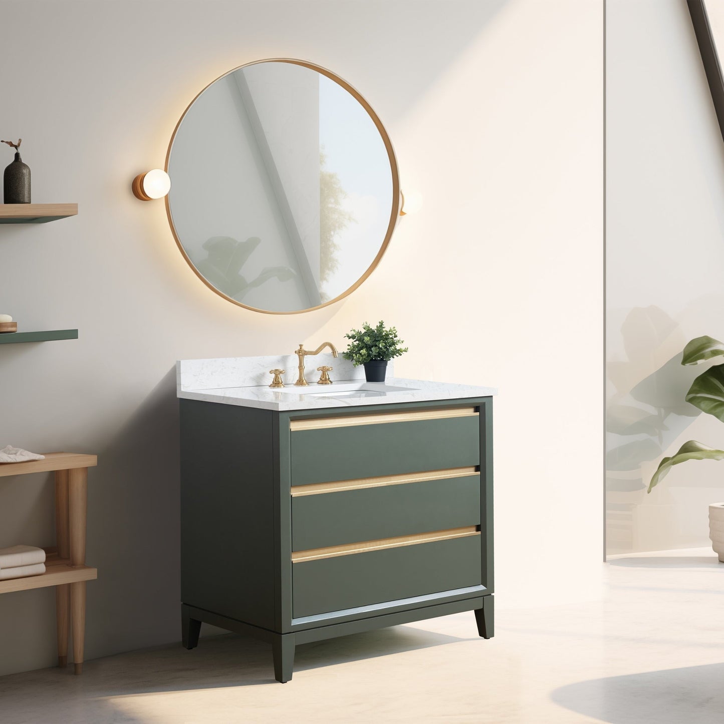 Vanity Art Bathroom Vanity with Ceramic Sink and Engineered Marble Top