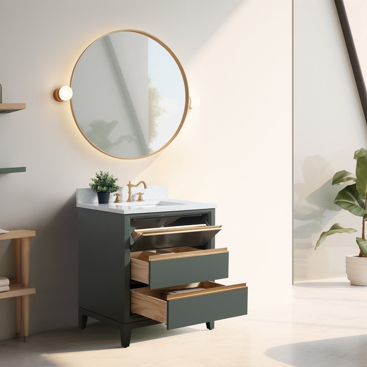 Vanity Art Bathroom Vanity with Ceramic Sink and Engineered Marble Top