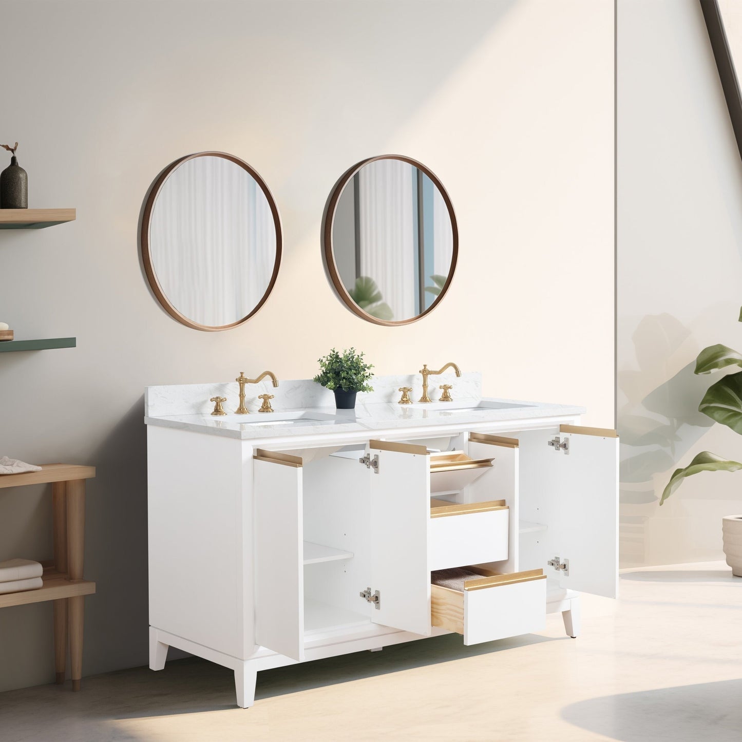 Vanity Art Bathroom Vanity with Ceramic Sink and Engineered Marble Top