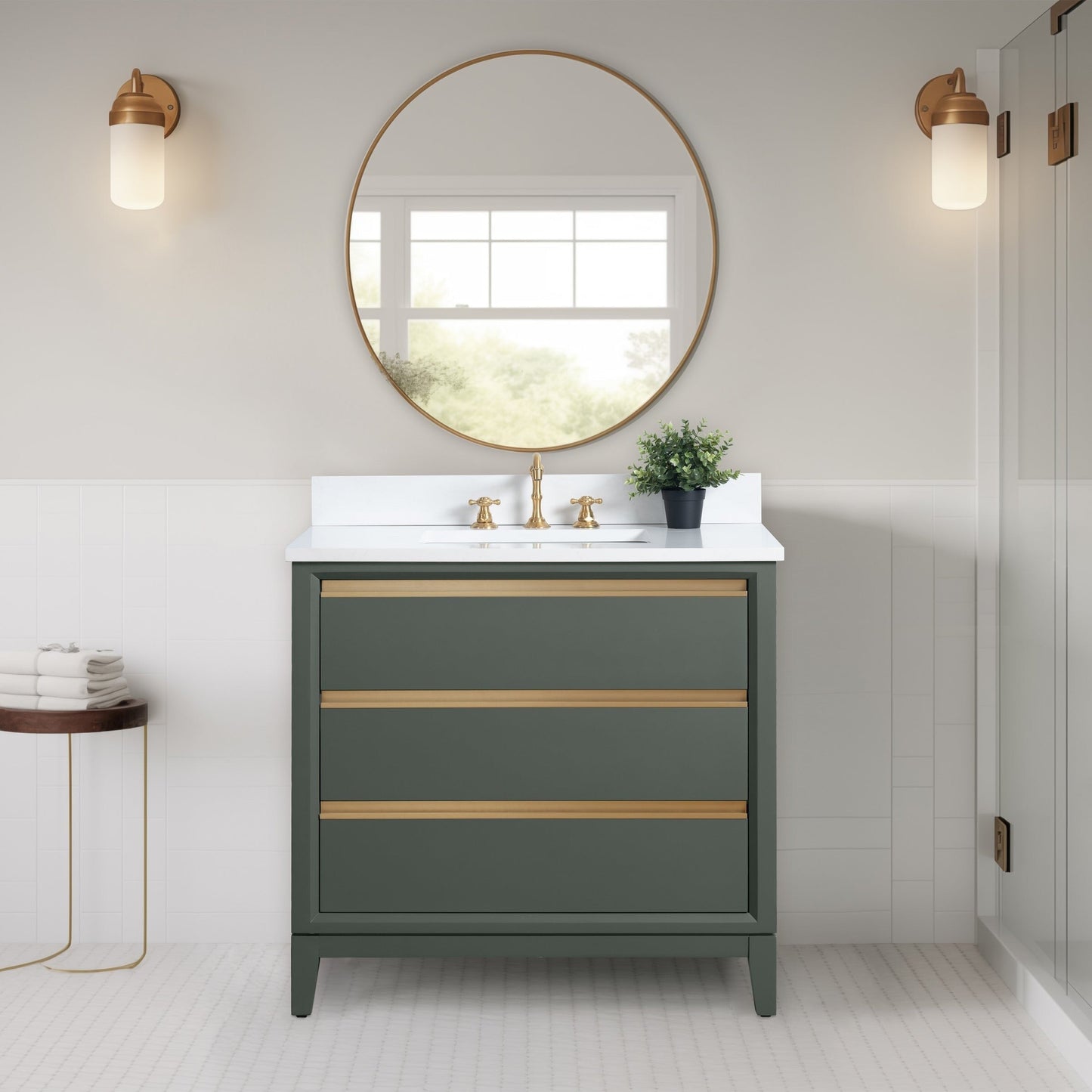 Vanity Art Bathroom Vanity with Ceramic Sink and Engineered Marble Top