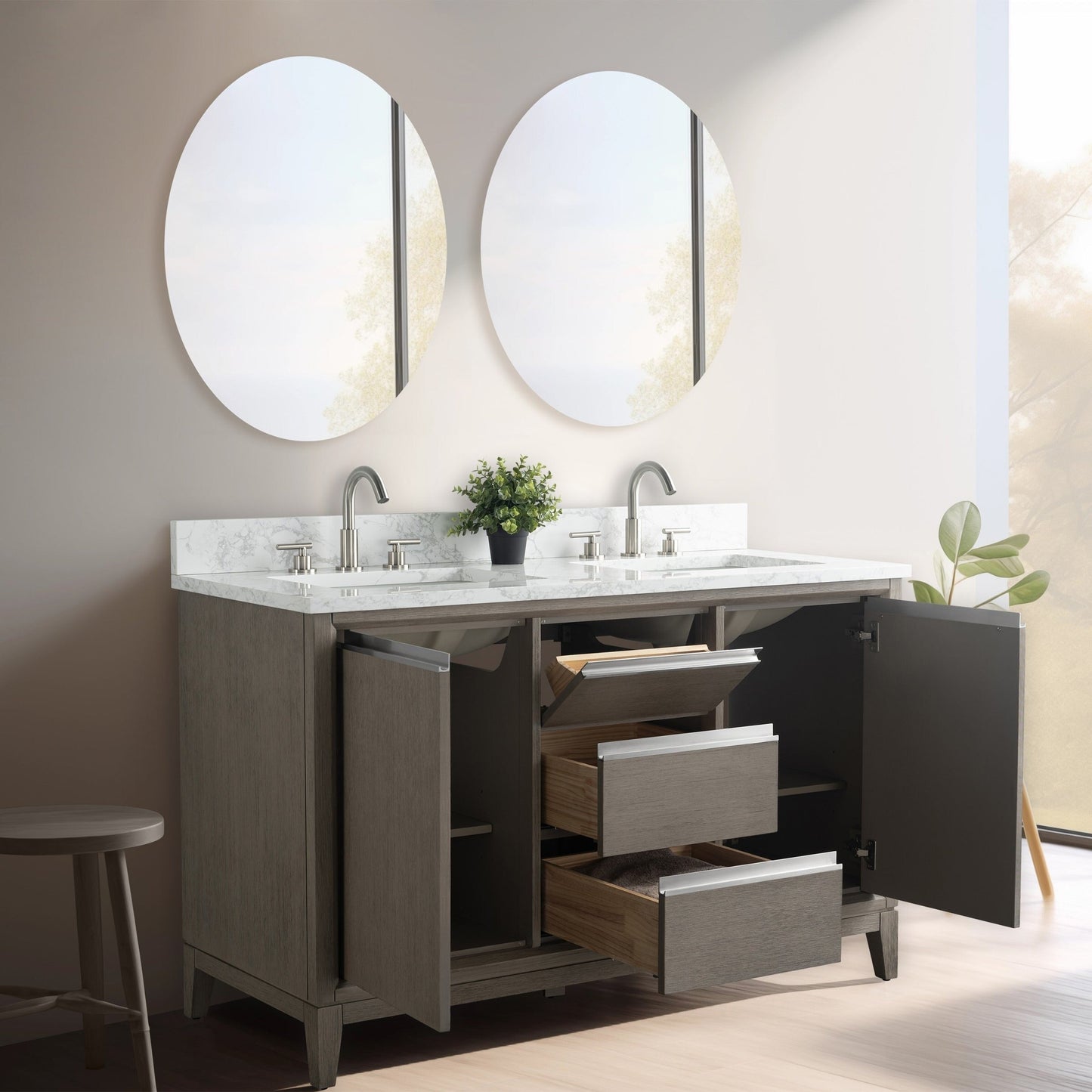 Vanity Art Bathroom Vanity with Ceramic Sink and Engineered Marble Top
