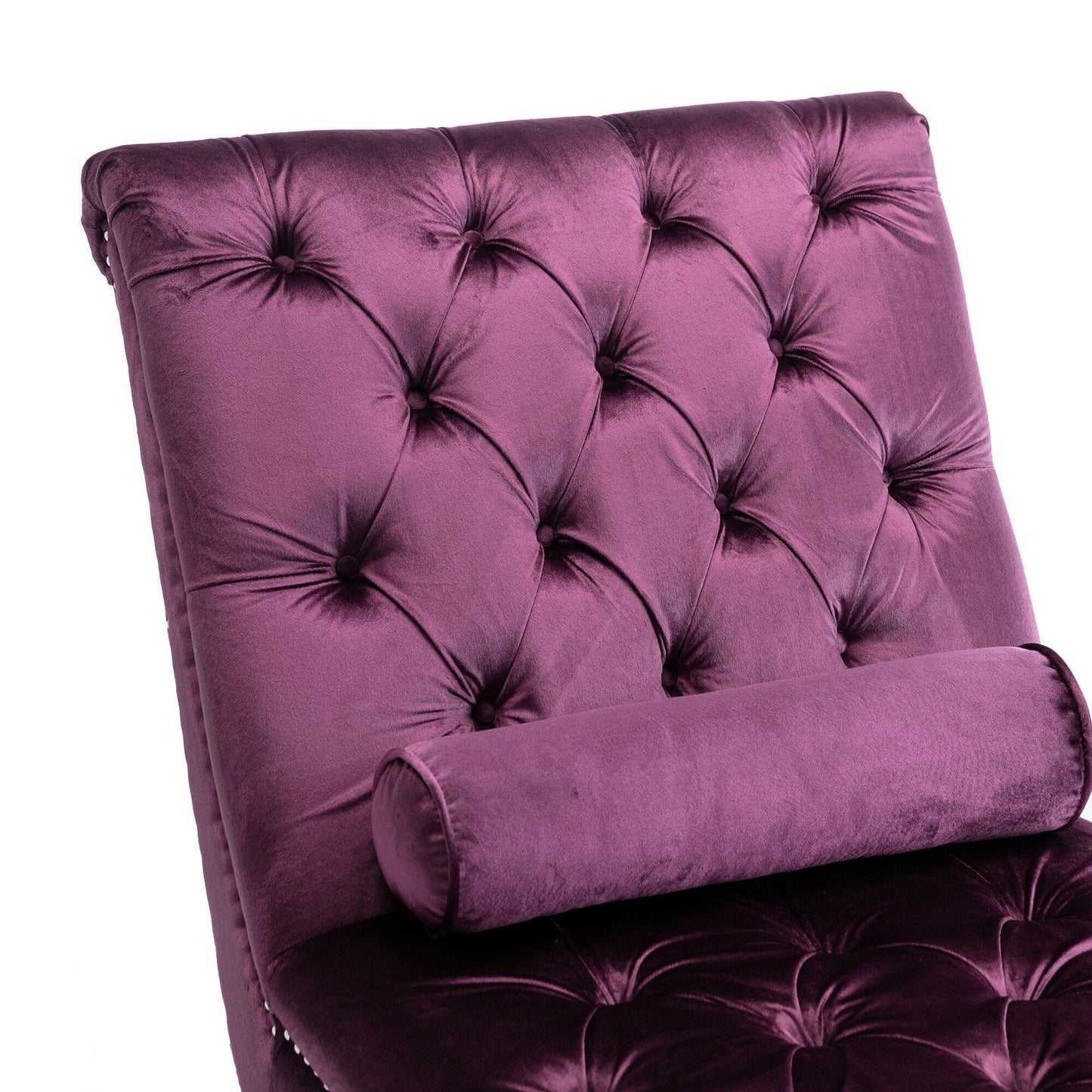 Velvet Tufted Chaise Lounge Chair Ergonomic S Shape Recliner with Pillow, Nailhead Trim and Acrylic Legs for Indoor Use