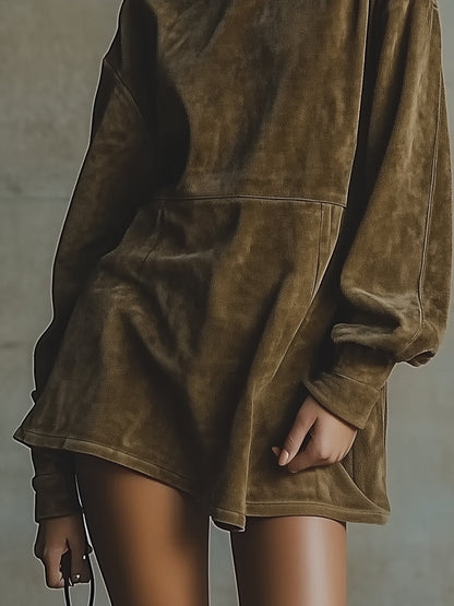 Olive Faux Suede Turtleneck Mini Dress